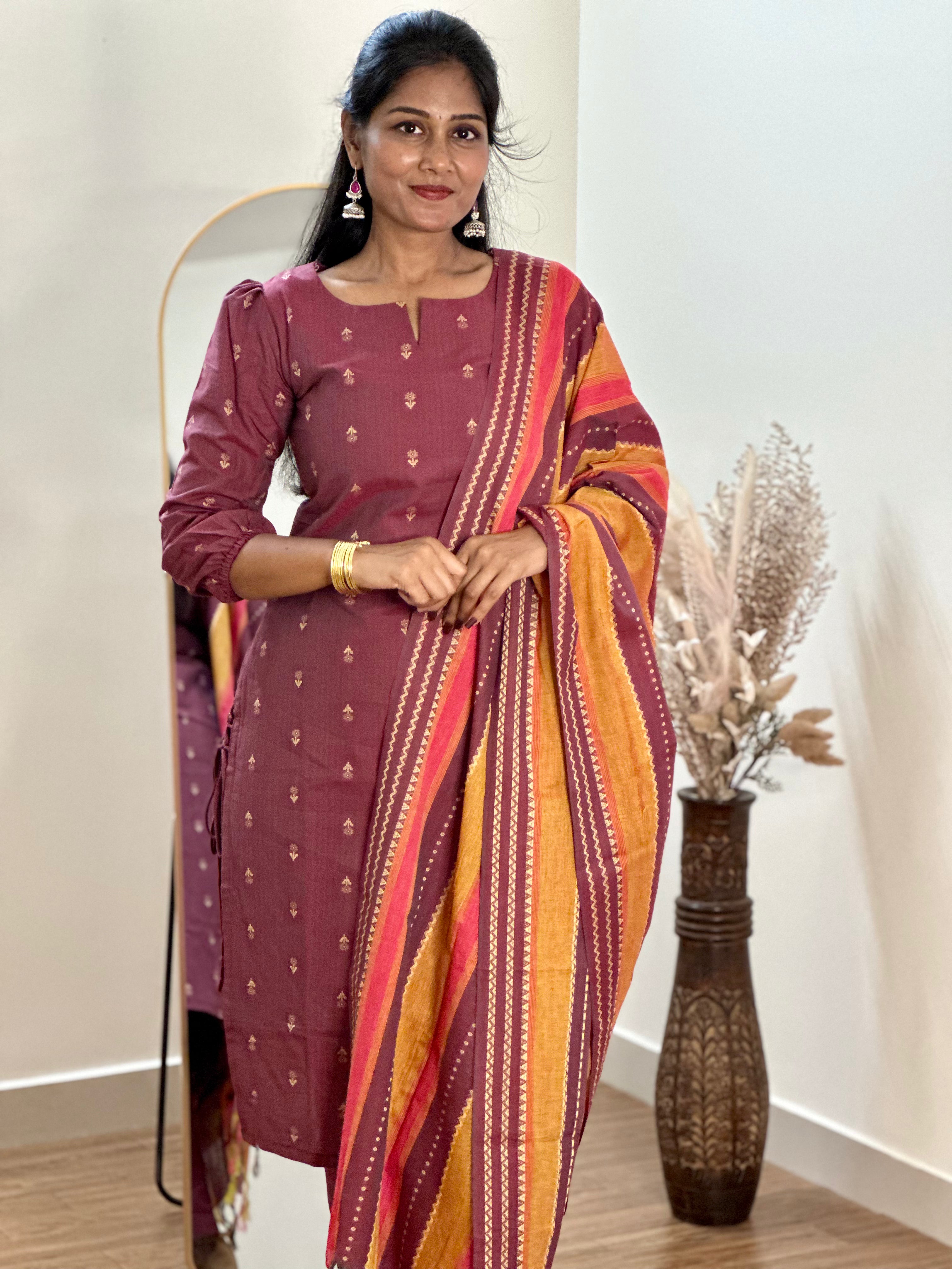 SIYA060 | Aarini Premium Cotton Kurta Set (3-Piece) - Maroon