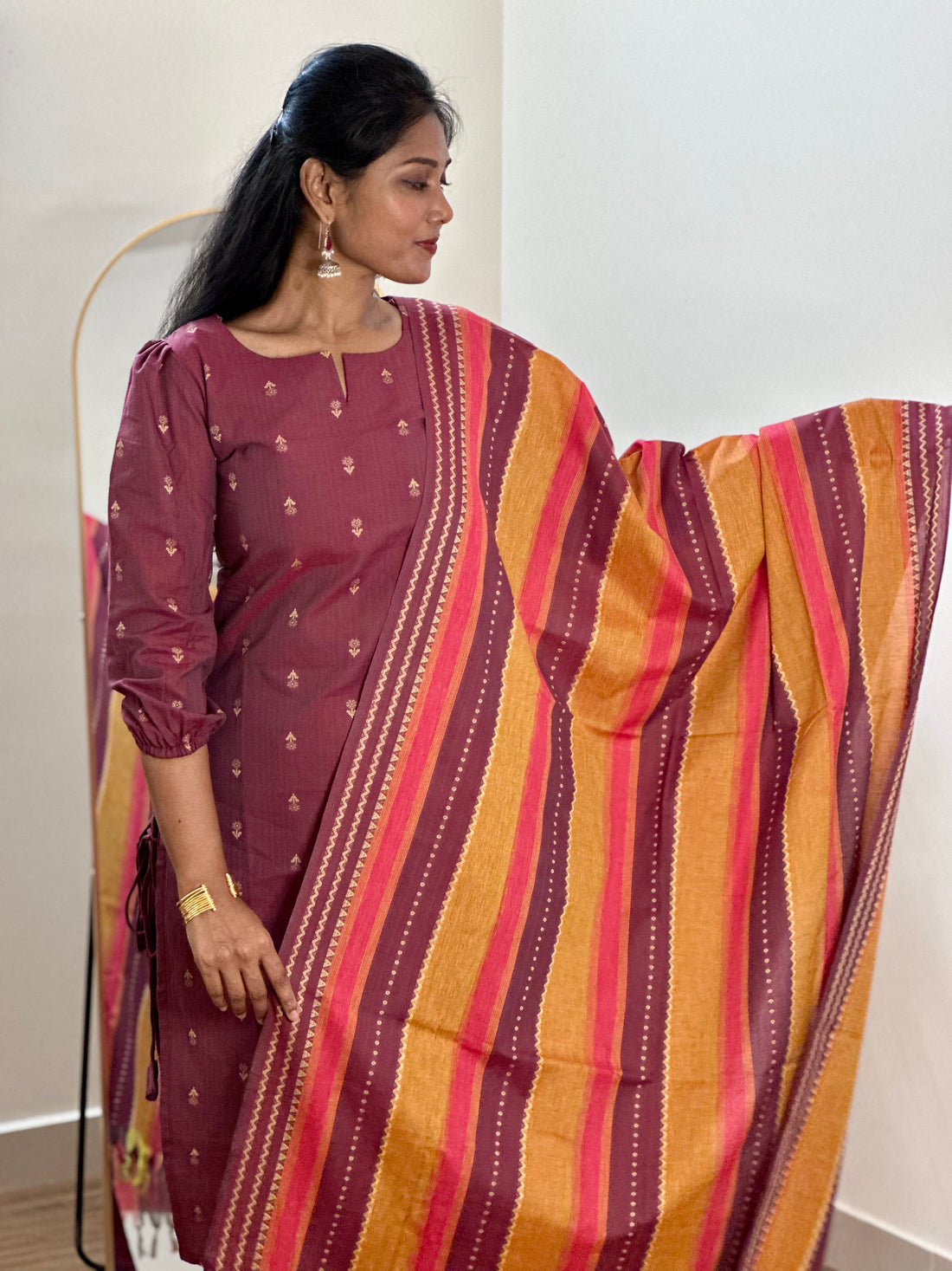 SIYA060 | Aarini Premium Cotton Kurta Set (3-Piece) - Maroon