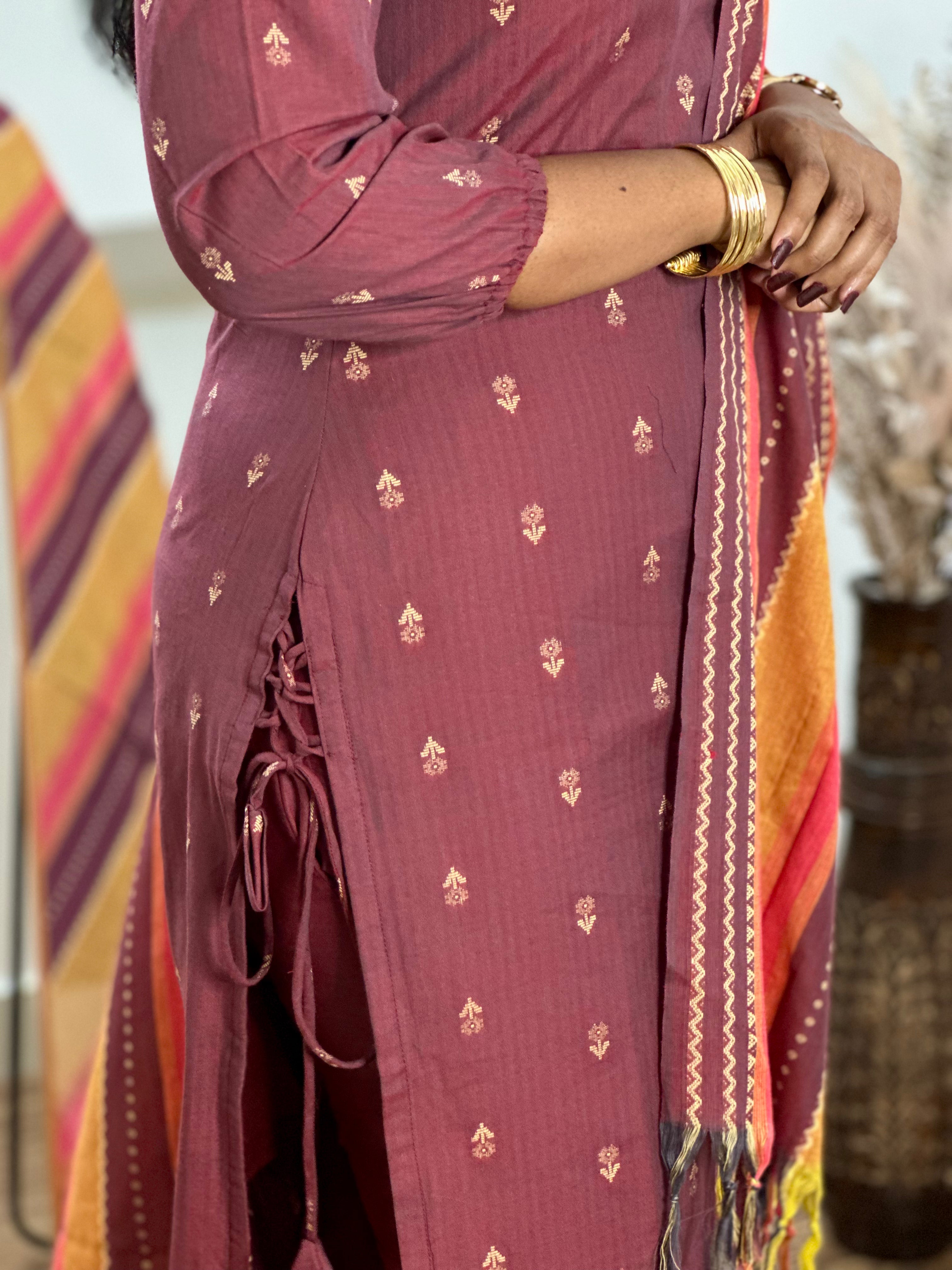 SIYA060 | Aarini Premium Cotton Kurta Set (3-Piece) - Maroon