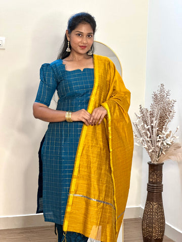 SIYA095 Blue | Aira Raw Silk Kurta Set (3-Piece)