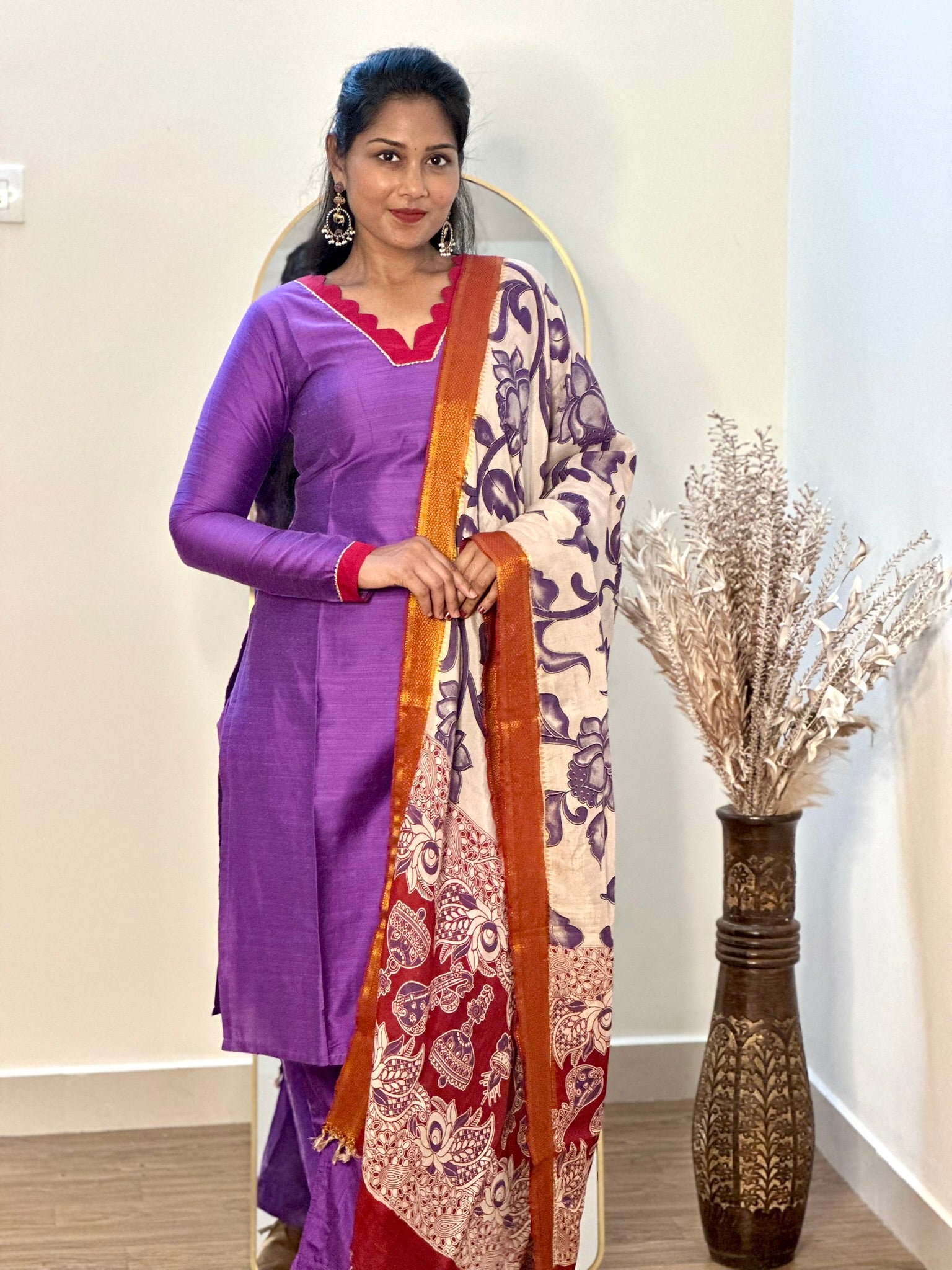 SIYA097 Purple| Ziva Raw Silk Kurta Set with Kalamkari Dupatta (3-Piece)