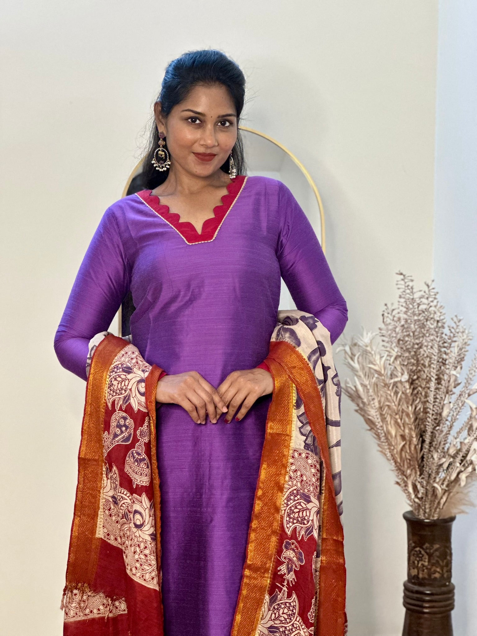 SIYA097 Purple| Ziva Raw Silk Kurta Set with Kalamkari Dupatta (3-Piece)