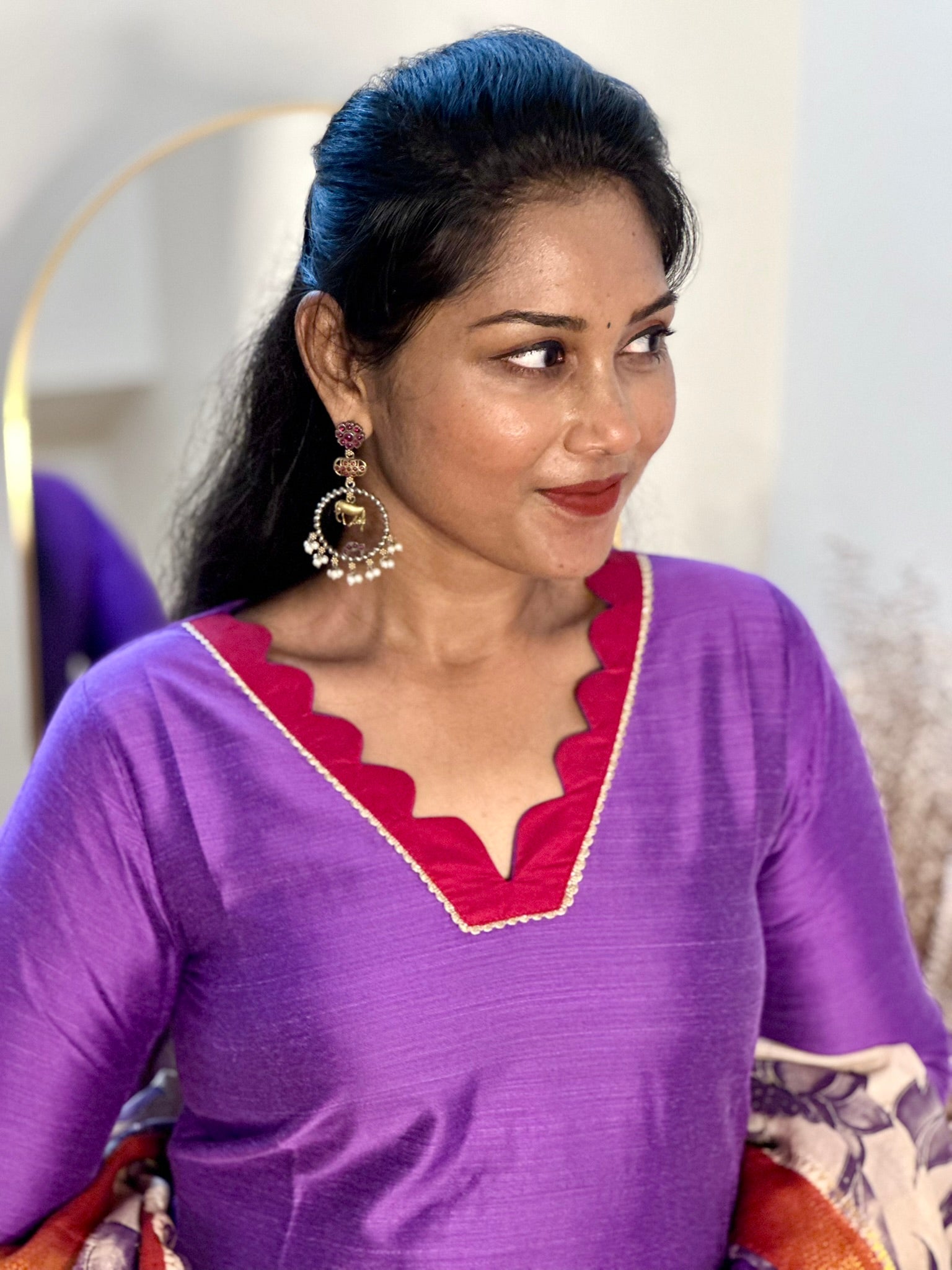 SIYA097 Purple| Ziva Raw Silk Kurta Set with Kalamkari Dupatta (3-Piece)