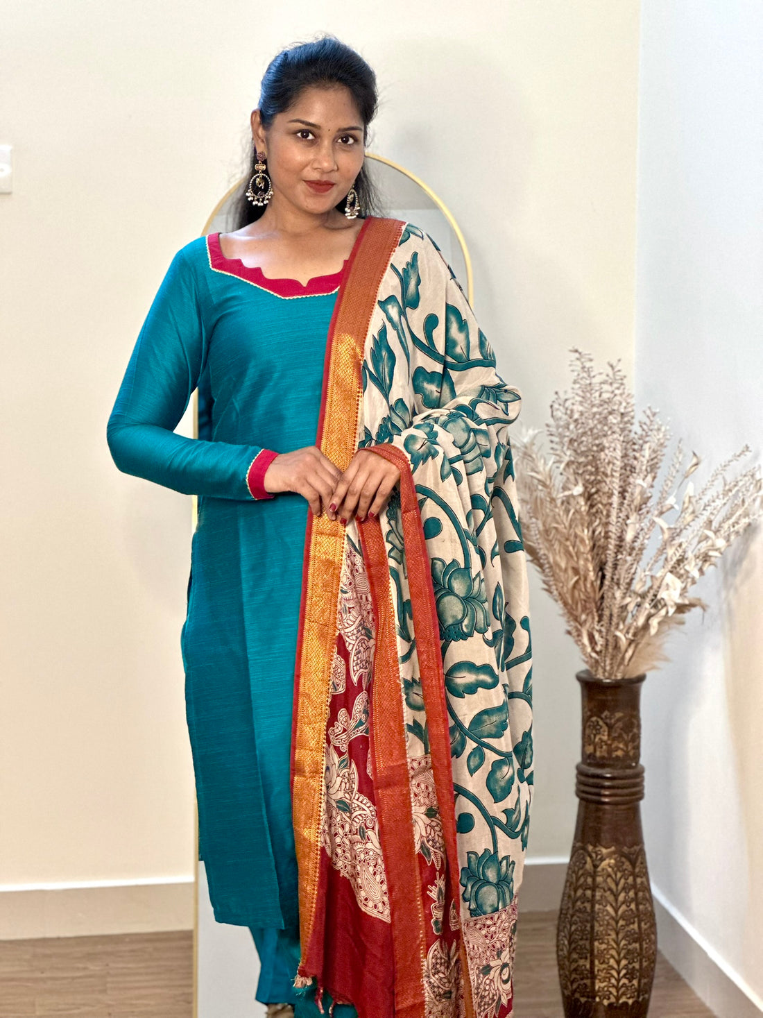 SIYA097 Blue| Ziva Raw Silk Kurta Set with Kalamkari Dupatta (3-Piece)