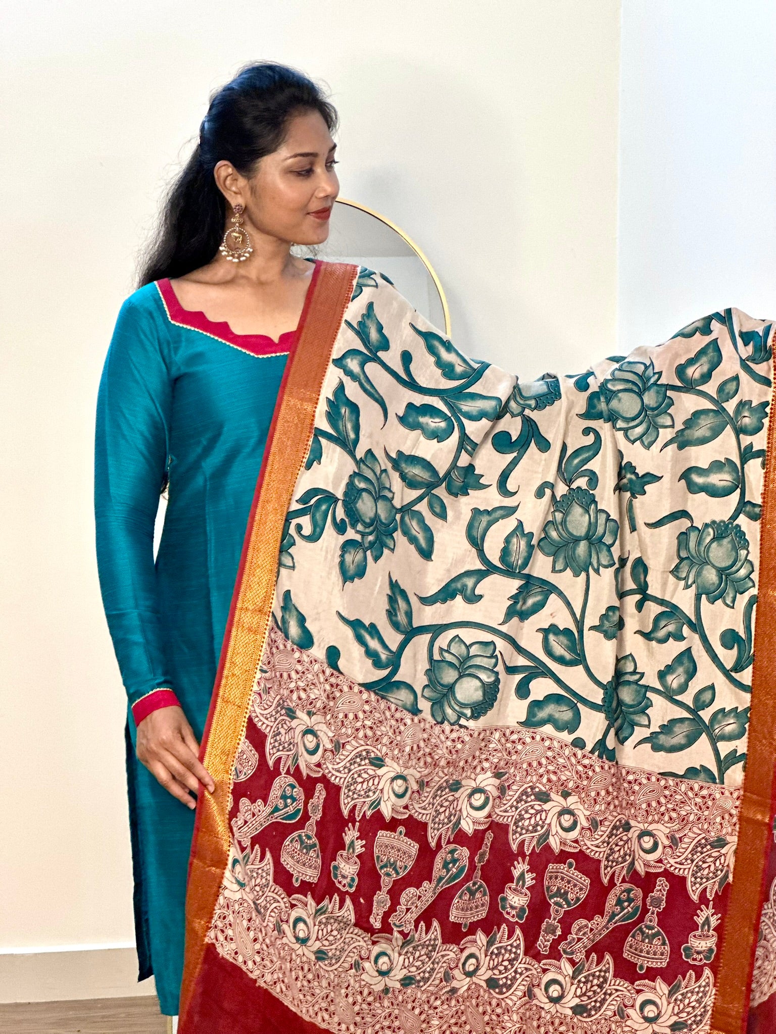 SIYA097 Blue| Ziva Raw Silk Kurta Set with Kalamkari Dupatta (3-Piece)