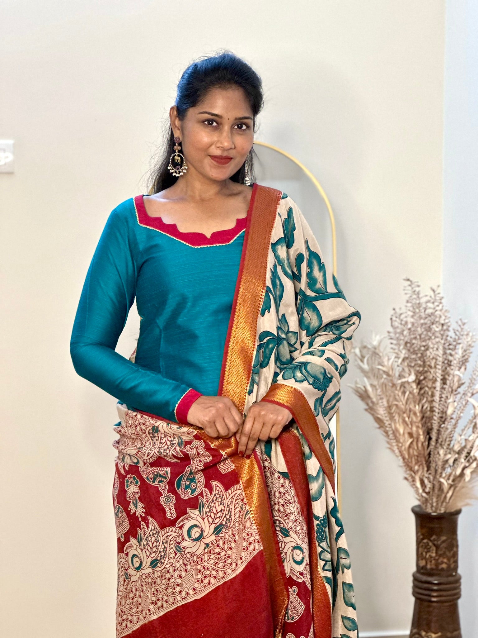 SIYA097 Blue| Ziva Raw Silk Kurta Set with Kalamkari Dupatta (3-Piece)