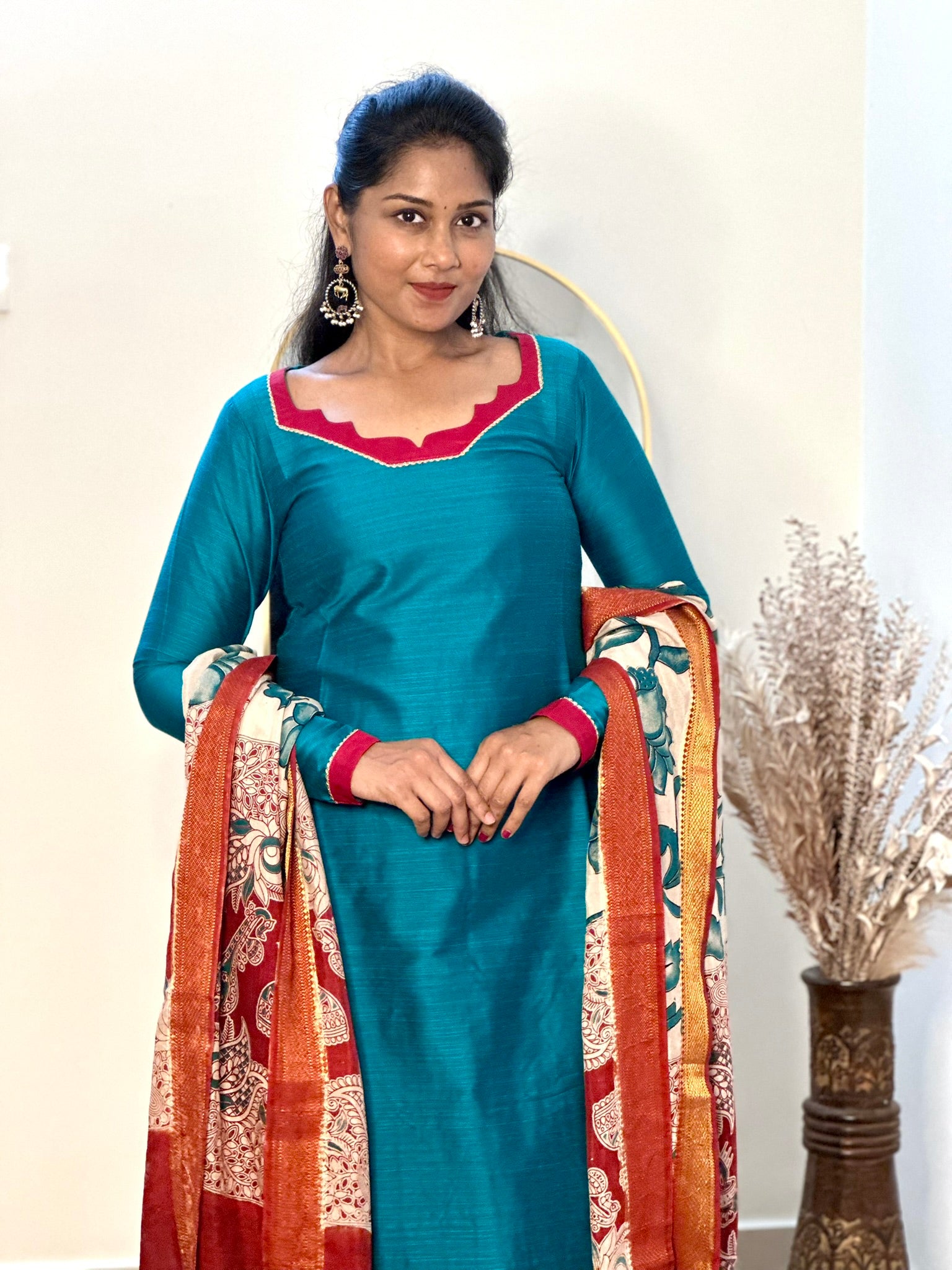 SIYA097 Blue| Ziva Raw Silk Kurta Set with Kalamkari Dupatta (3-Piece)