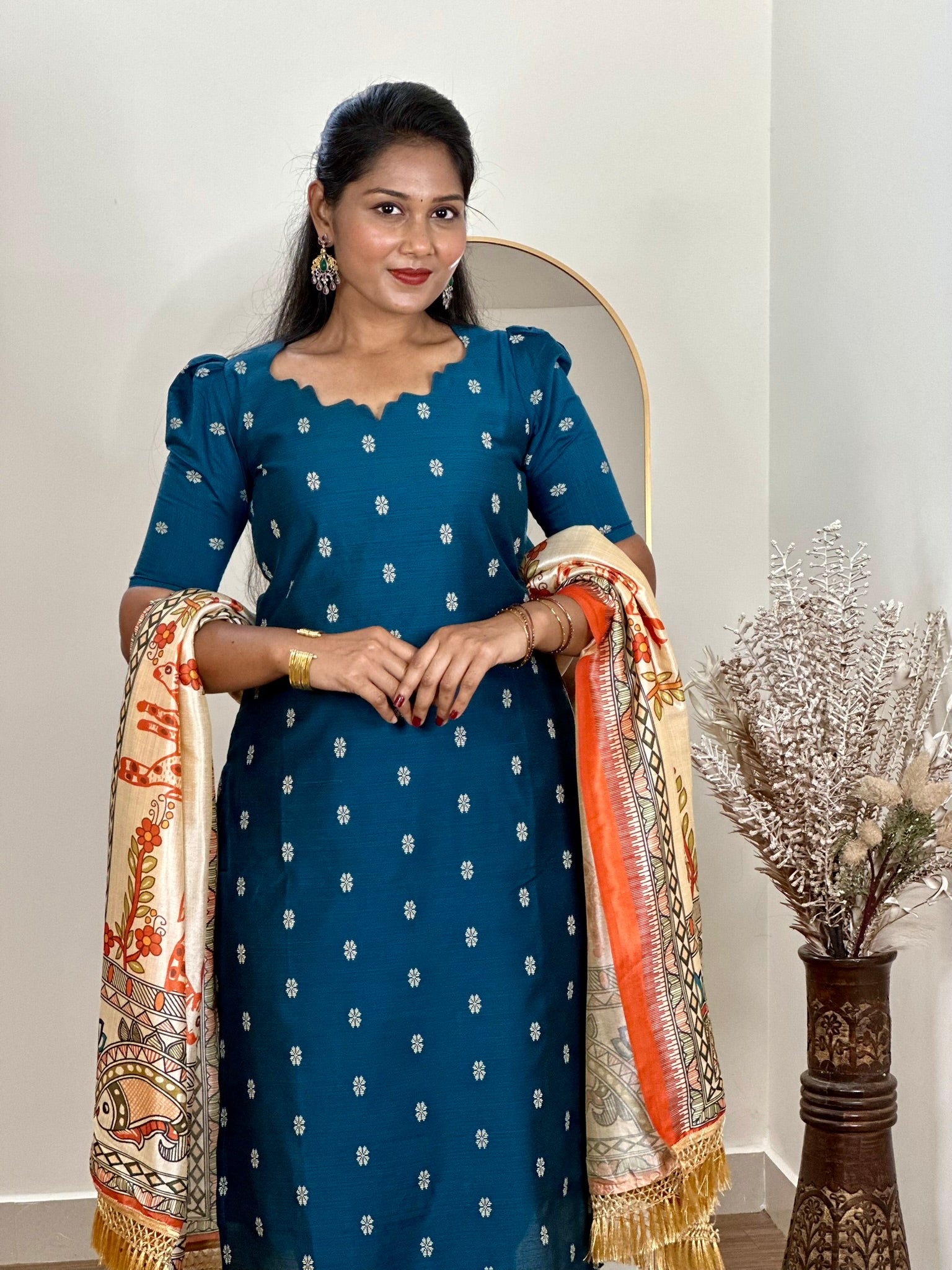 SIYA099 Blue | Noor Raw Silk Kurta Set with Printed Tussar Dupatta (3-Piece)