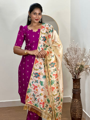 SIYA099 Purple | Noor Raw Silk Kurta Set with Printed Tussar Dupatta (3-Piece)