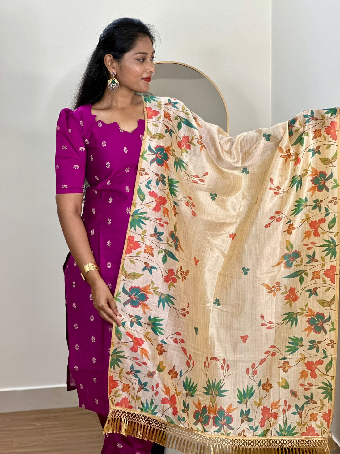 SIYA099 Purple | Noor Raw Silk Kurta Set with Printed Tussar Dupatta (3-Piece)