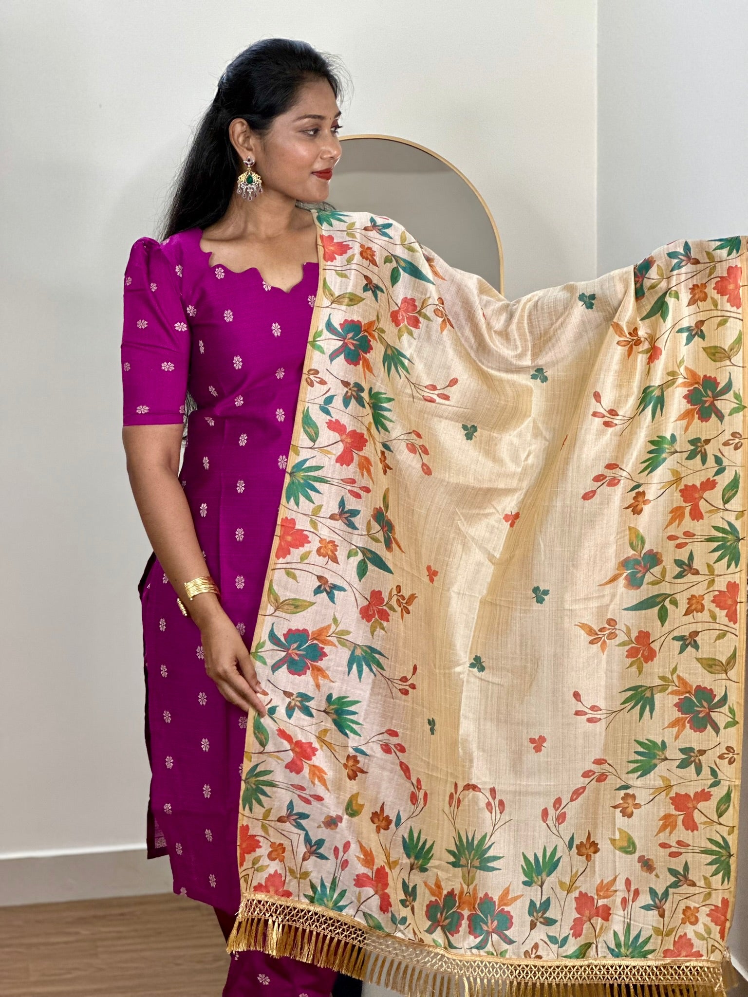 SIYA099 Purple | Noor Raw Silk Kurta Set with Printed Tussar Dupatta (3-Piece)