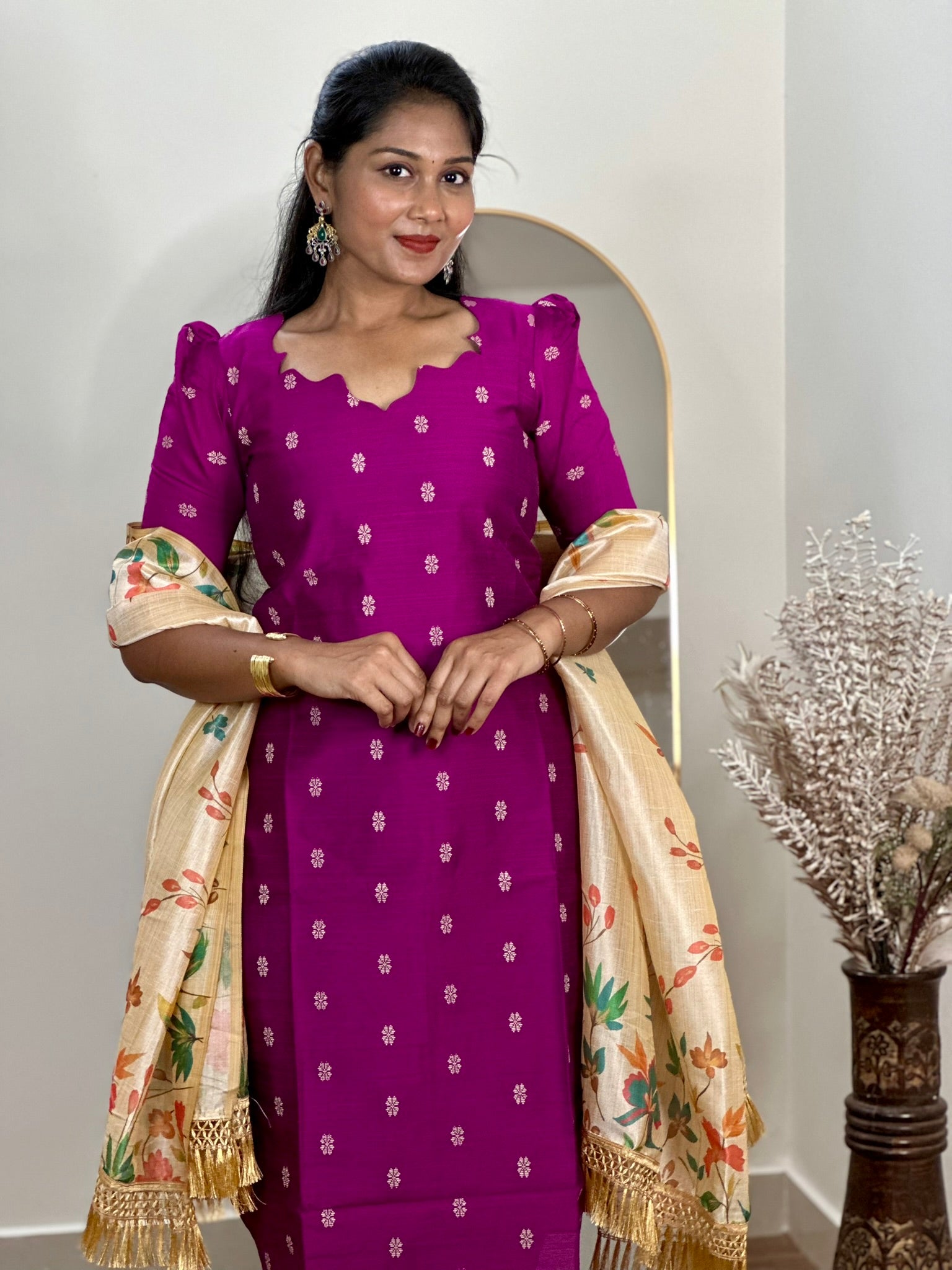 SIYA099 Purple | Noor Raw Silk Kurta Set with Printed Tussar Dupatta (3-Piece)