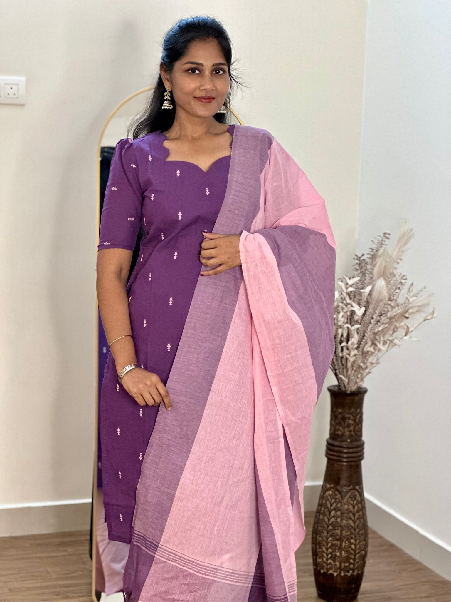 SIYA062 Red | Zariya Handloom Cotton Kurta Set (3-Piece)