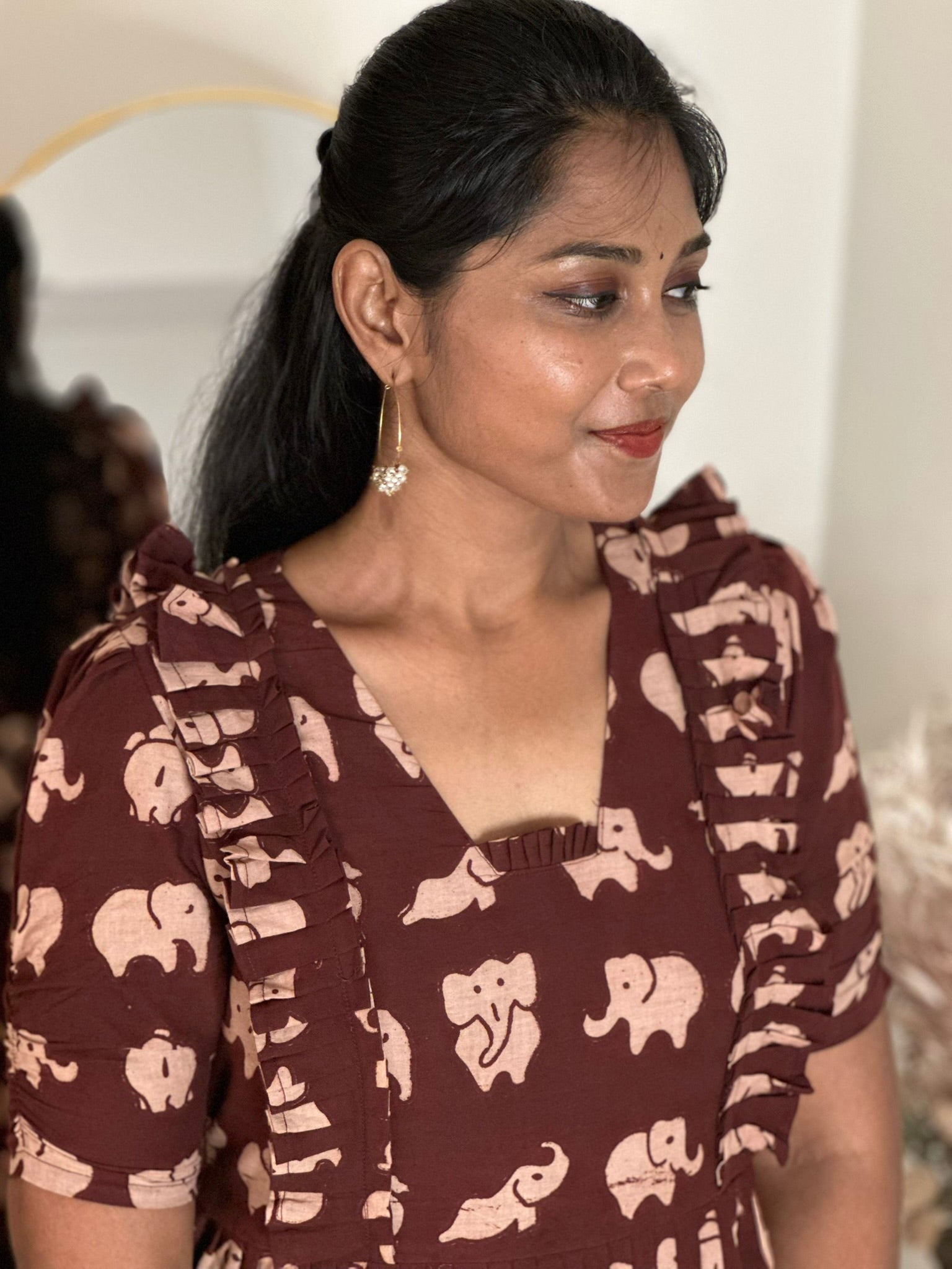 SIYA064 Brown | Saanvi Kalamkari Cotton Maternity Maxi Dress | Feeding Friendly