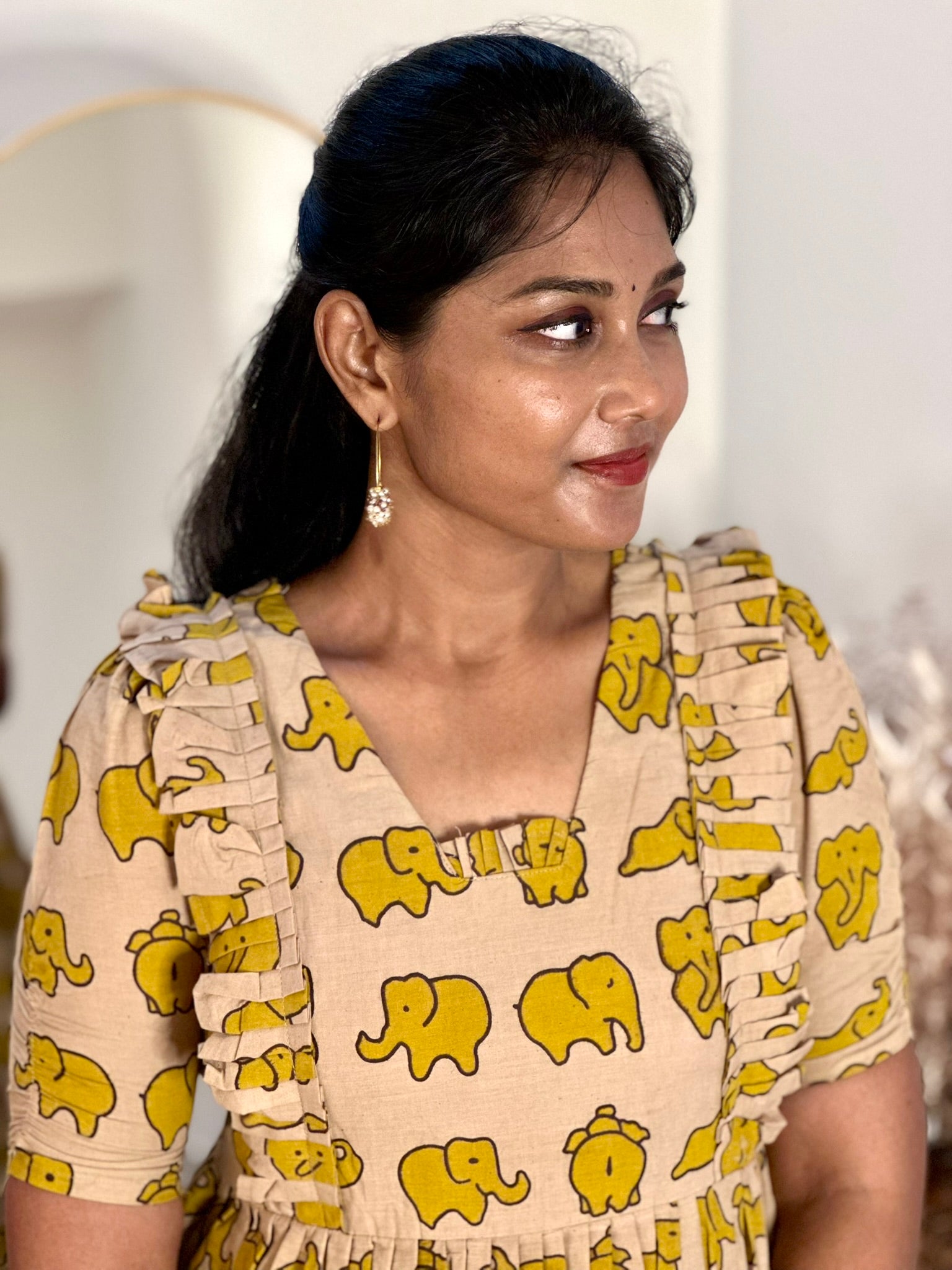 SIYA064 Yellow | Saanvi Kalamkari Cotton Maternity Maxi Dress | Feeding Friendly