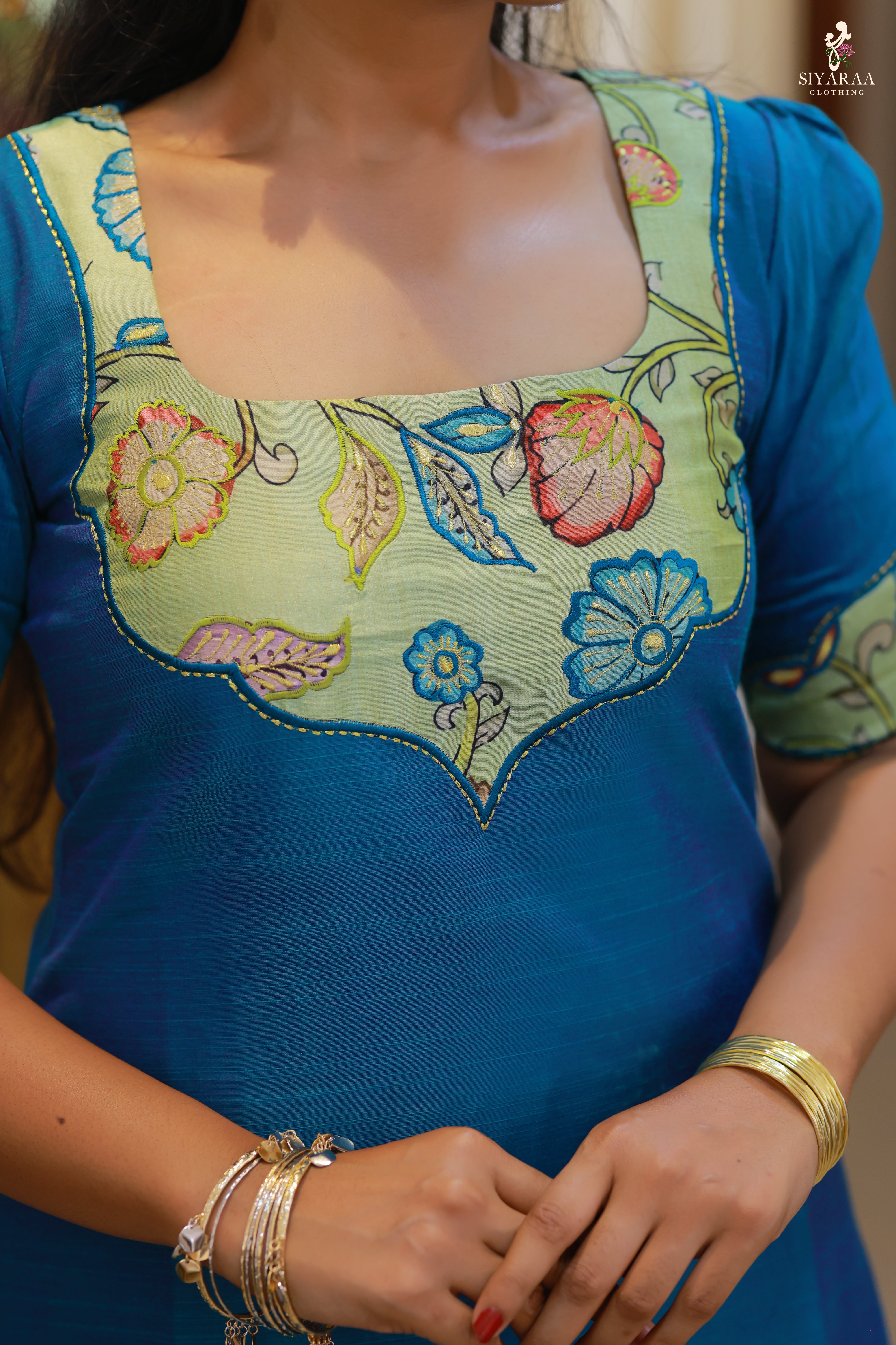 SIYA106 Blue | Raw Silk Kurta Set with Kalamkari Dupatta (3-Piece)