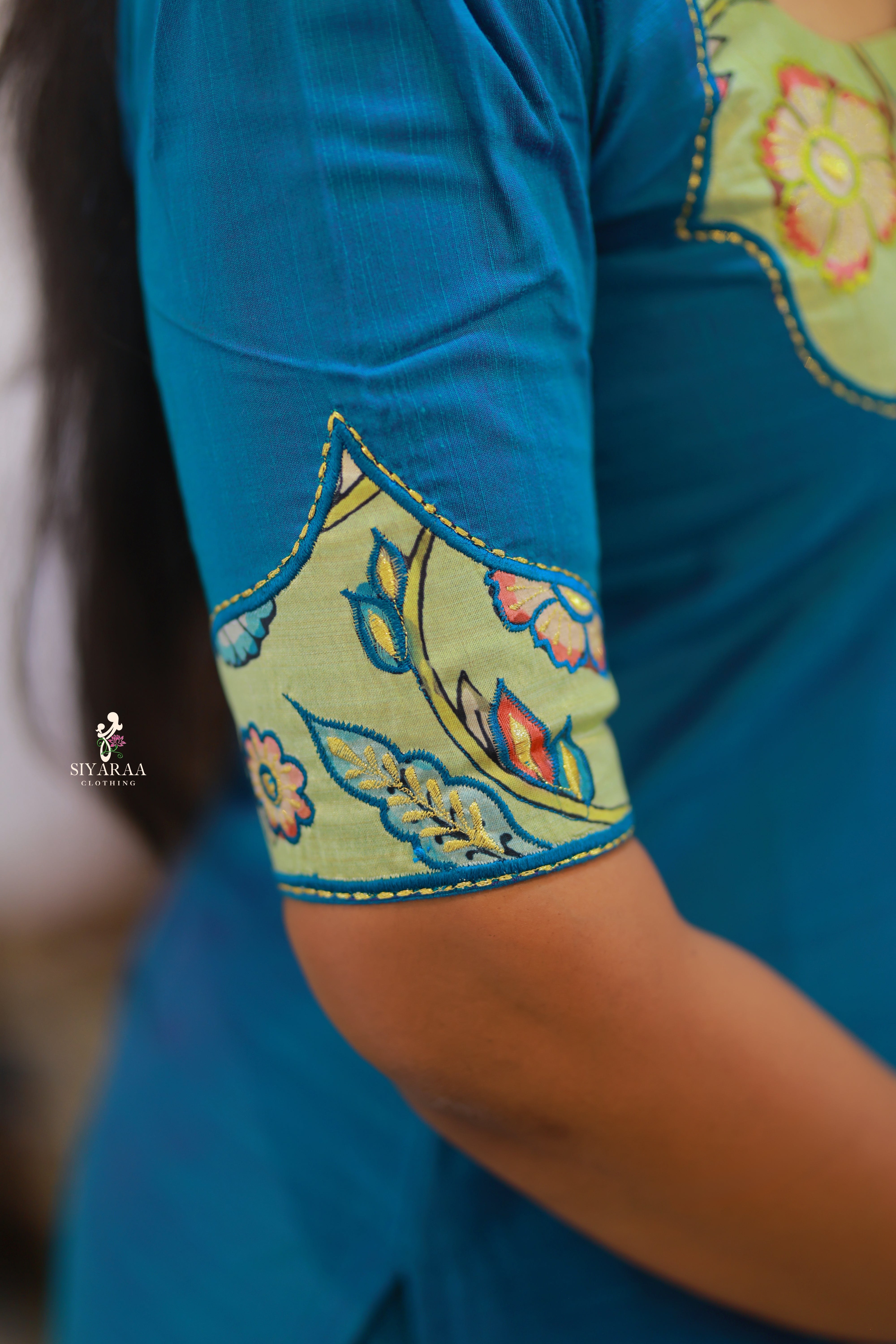 SIYA106 Blue | Raw Silk Kurta Set with Kalamkari Dupatta (3-Piece)
