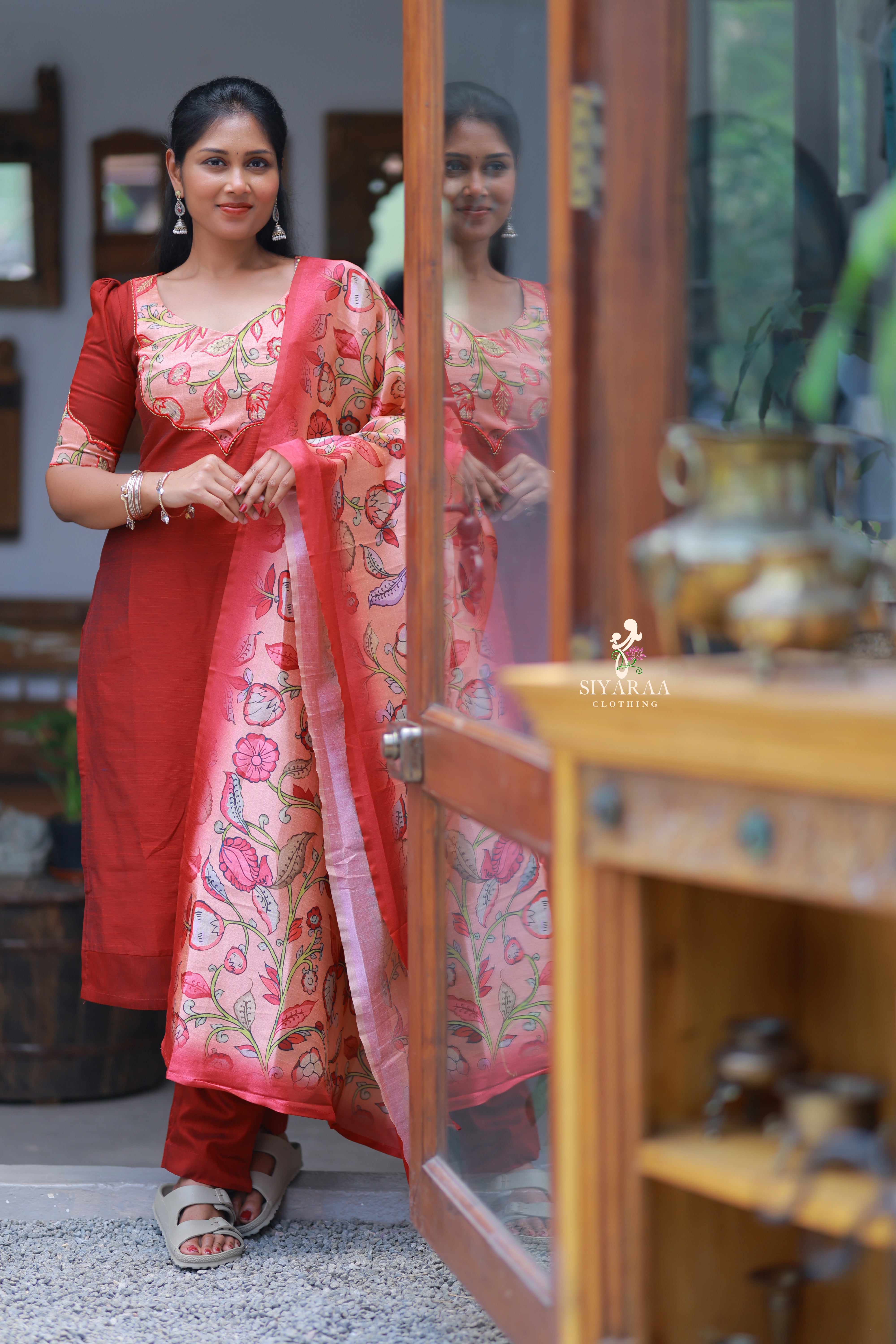 SIYA106 Maroon| Raw Silk Kurta Set with Kalamkari Dupatta (3-Piece)