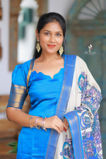 SIYA051 Blue| Charvika Mangalagiri Silk Top with Kalamkari Dupatta (2-Piece)
