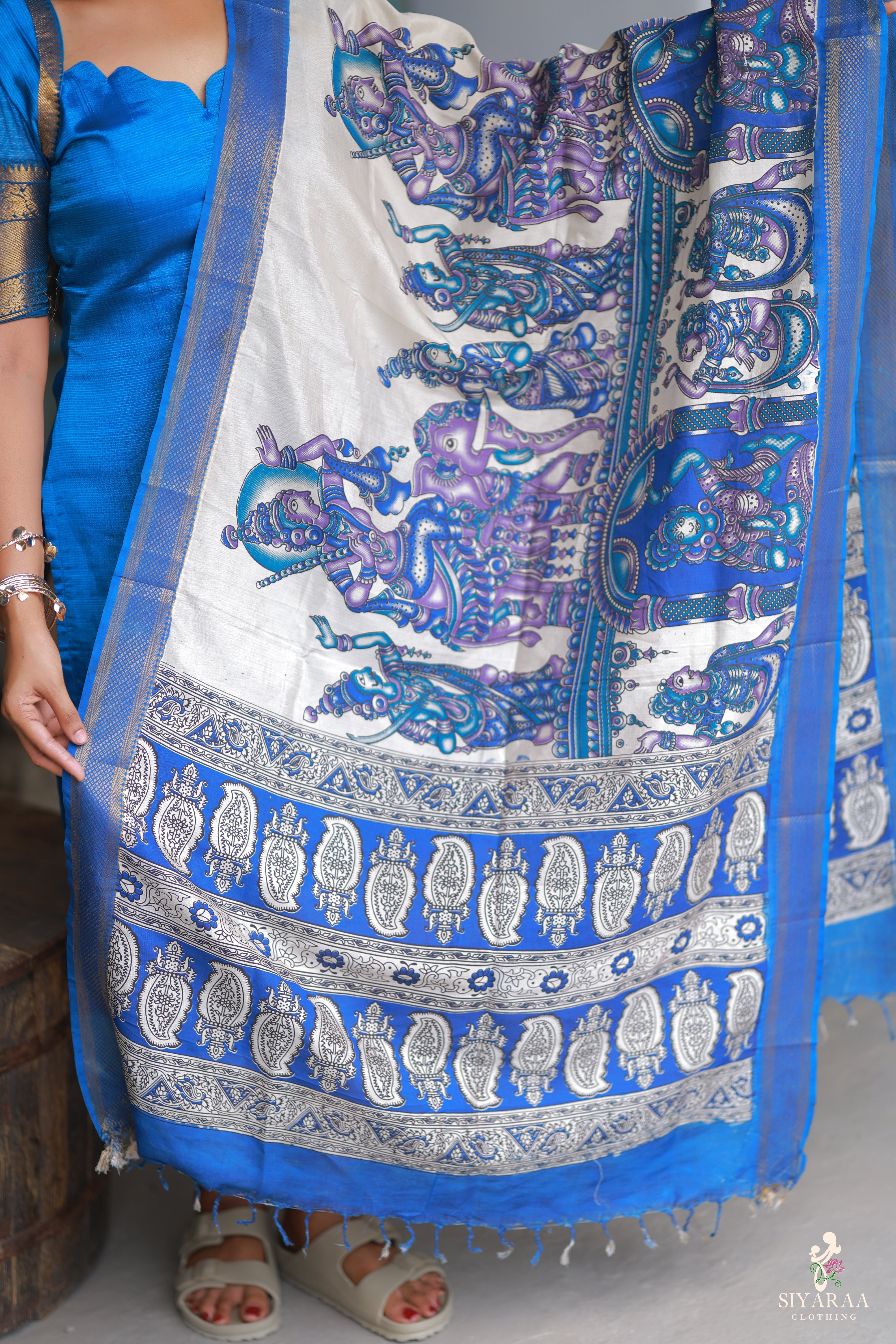 SIYA051 Blue| Charvika Mangalagiri Silk Top with Kalamkari Dupatta (2-Piece)