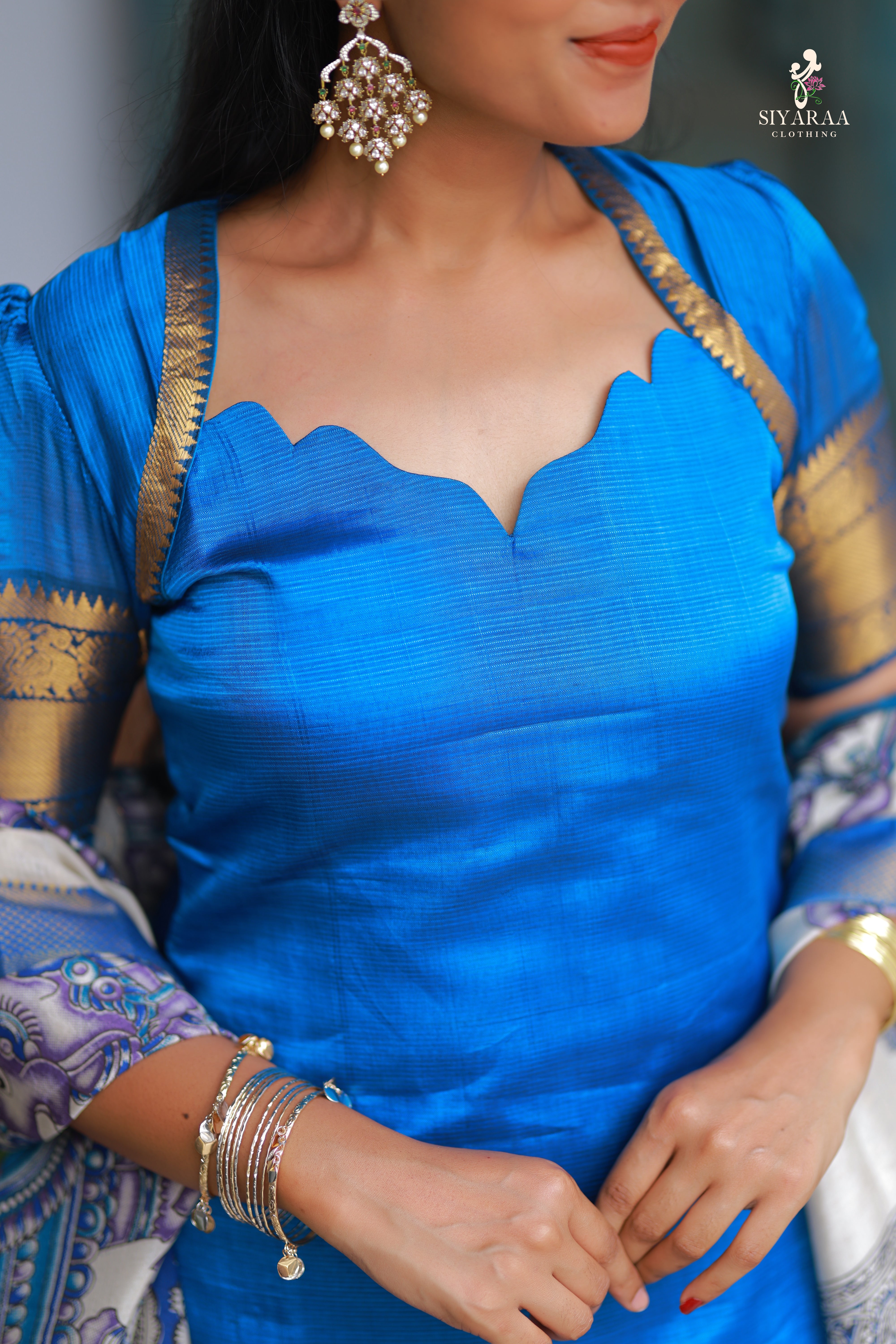 SIYA051 Blue| Charvika Mangalagiri Silk Top with Kalamkari Dupatta (2-Piece)