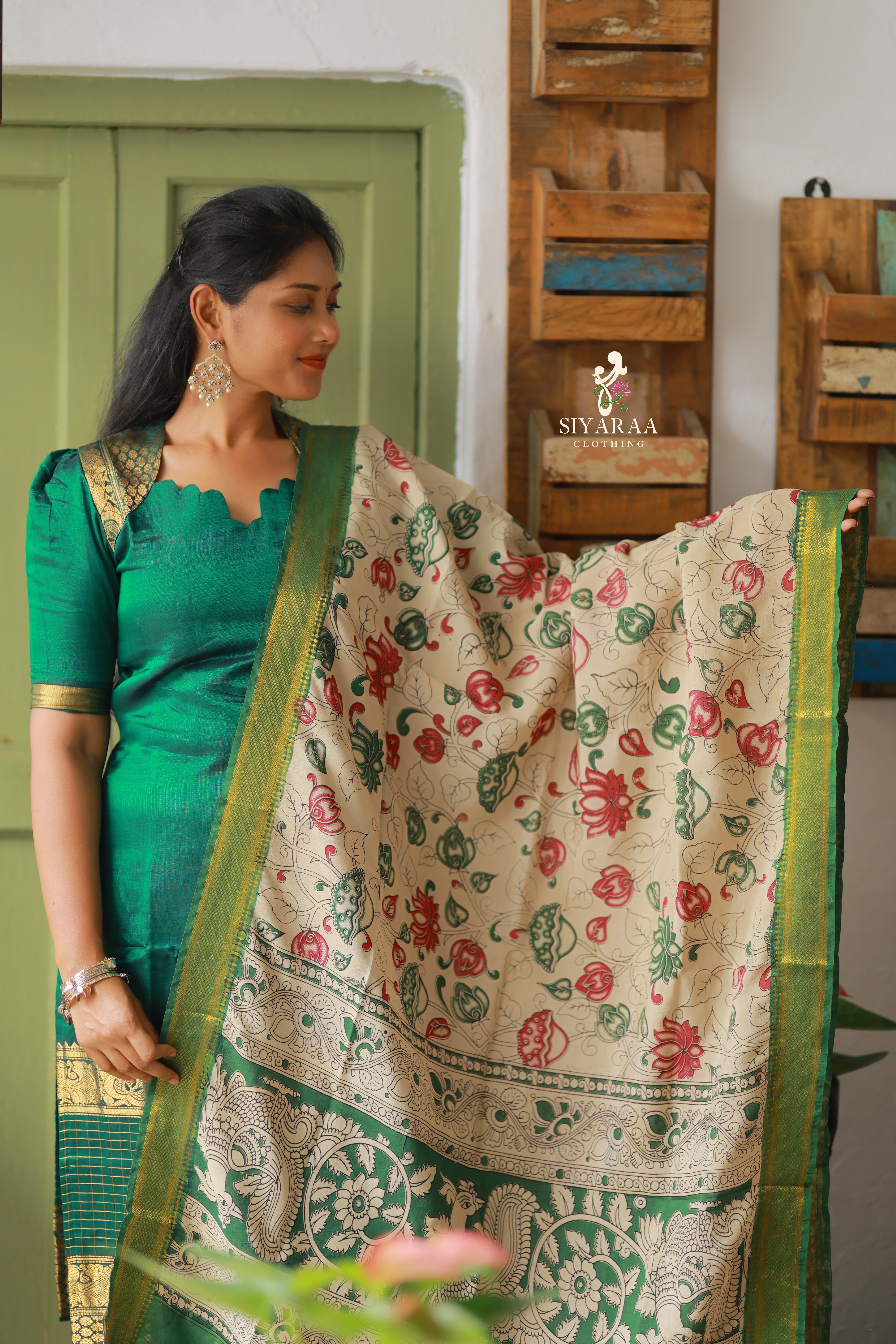 SIYA082 Green| Iraaya Mangalagiri Silk Top with Kalamkari Dupatta (2-Piece)