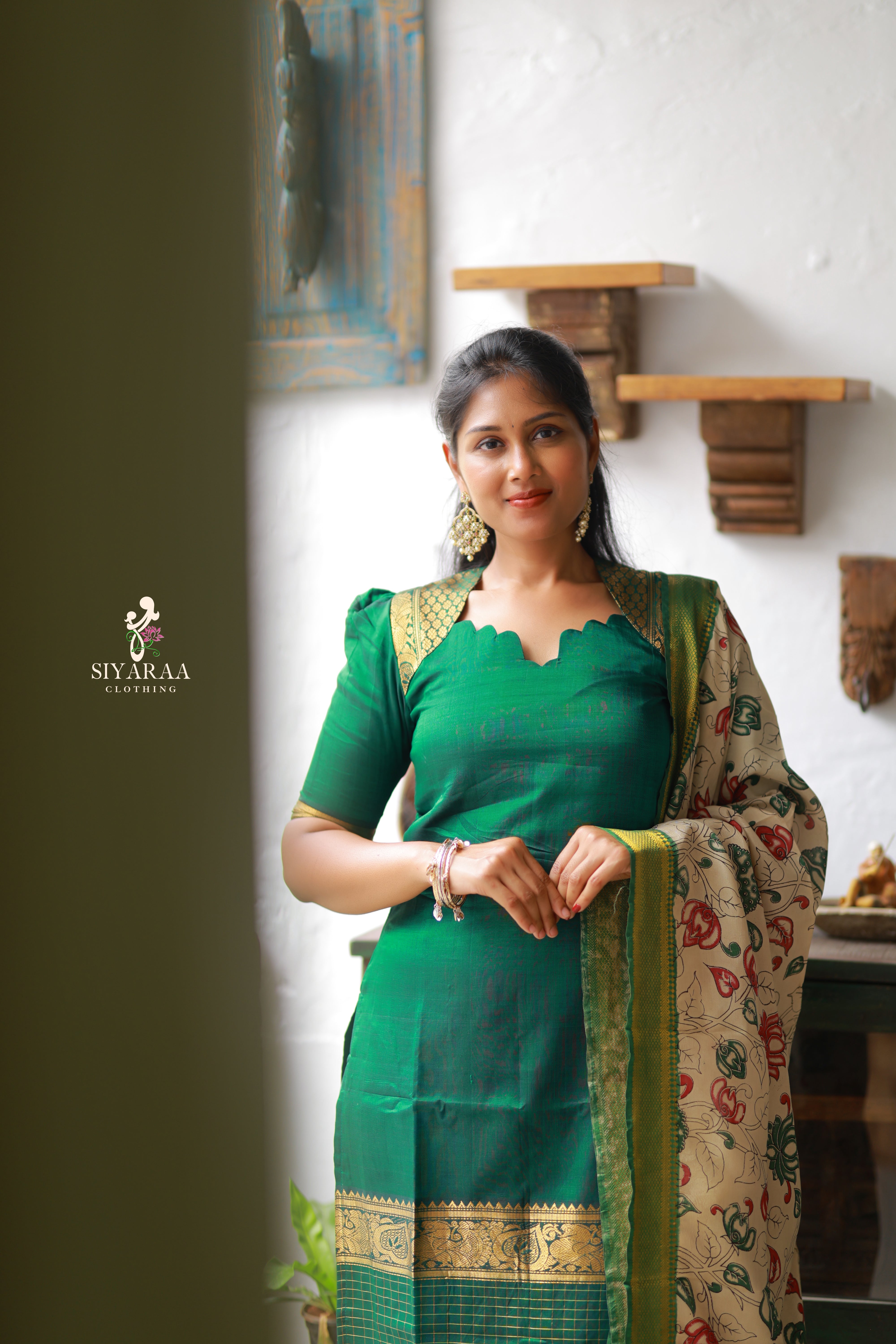 SIYA082 Green| Iraaya Mangalagiri Silk Top with Kalamkari Dupatta (2-Piece)