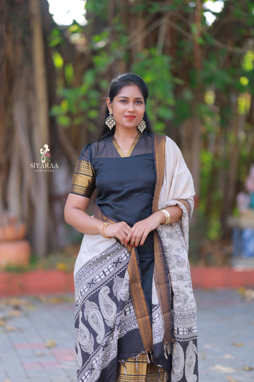 SIYA051 Black| Charvika Mangalagiri Silk Top with Kalamkari Dupatta (2-Piece)