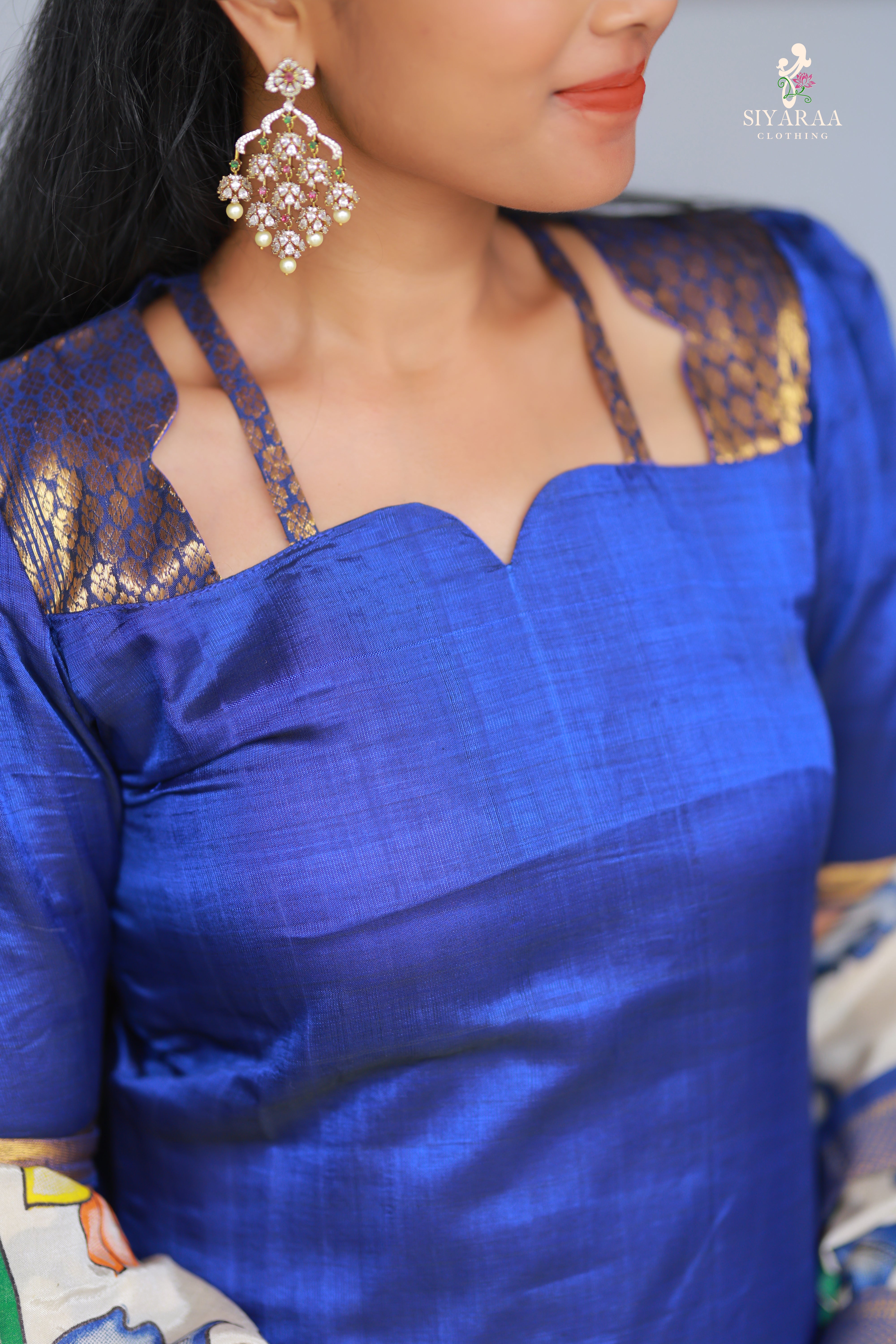 SIYA082 Blue| Iraaya Mangalagiri Silk Top with Kalamkari Dupatta (2-Piece)