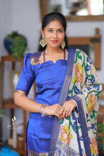 SIYA082 Blue| Iraaya Mangalagiri Silk Top with Kalamkari Dupatta (2-Piece)