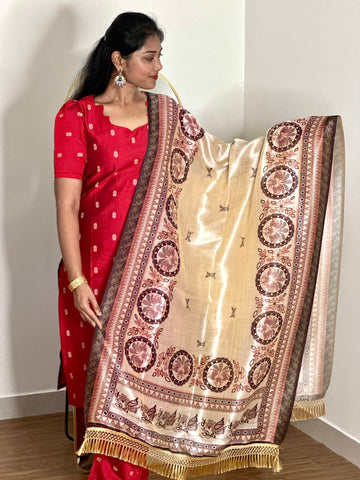 SIYA065 Red | Riyanshi Raw Silk Kurta Set with Digital Print Tussar Silk Dupatta (3-Piece)