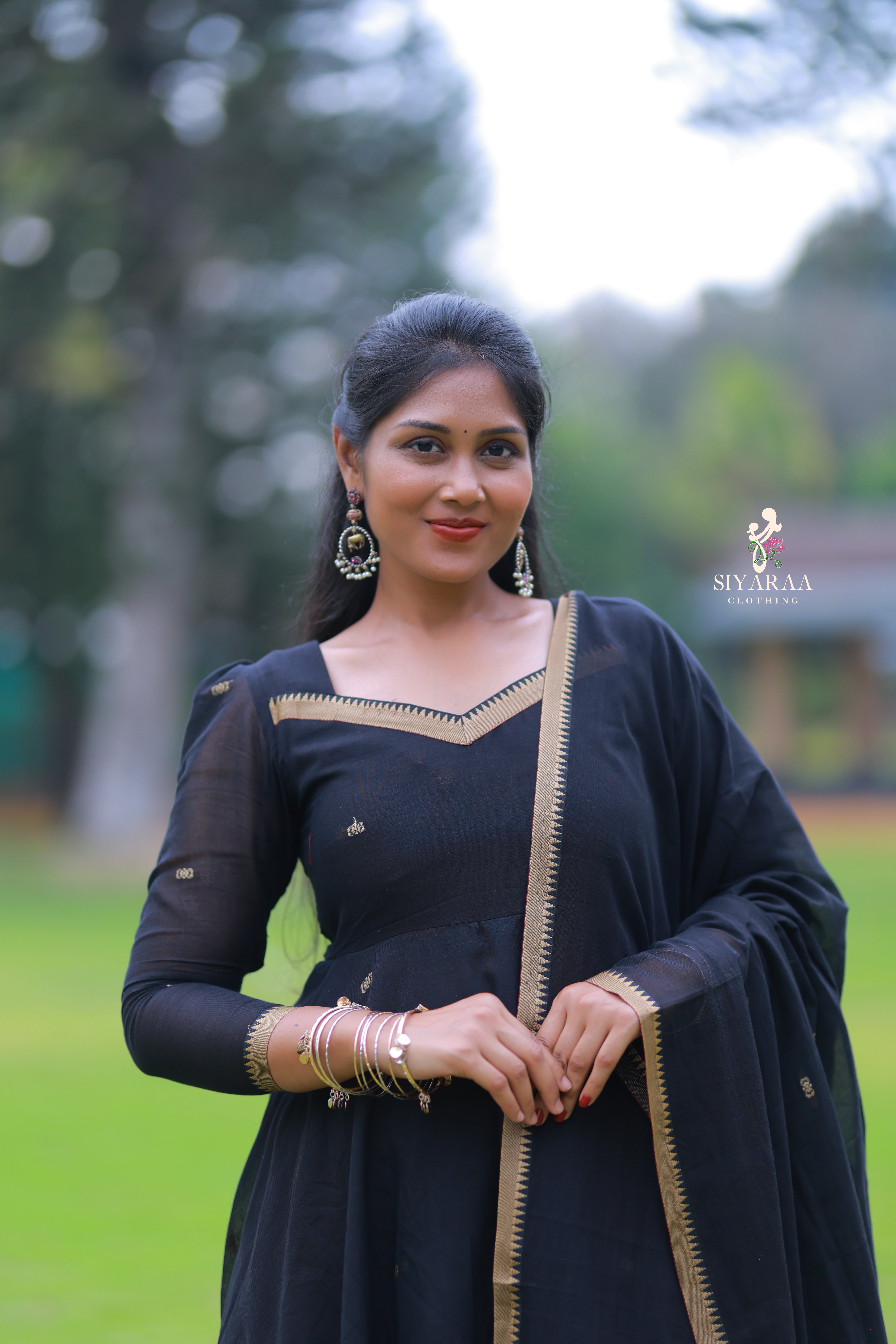 SIYA107 Black | Narayanpet Cotton Anarkali with Kalamkari Dupatta (2-Piece)