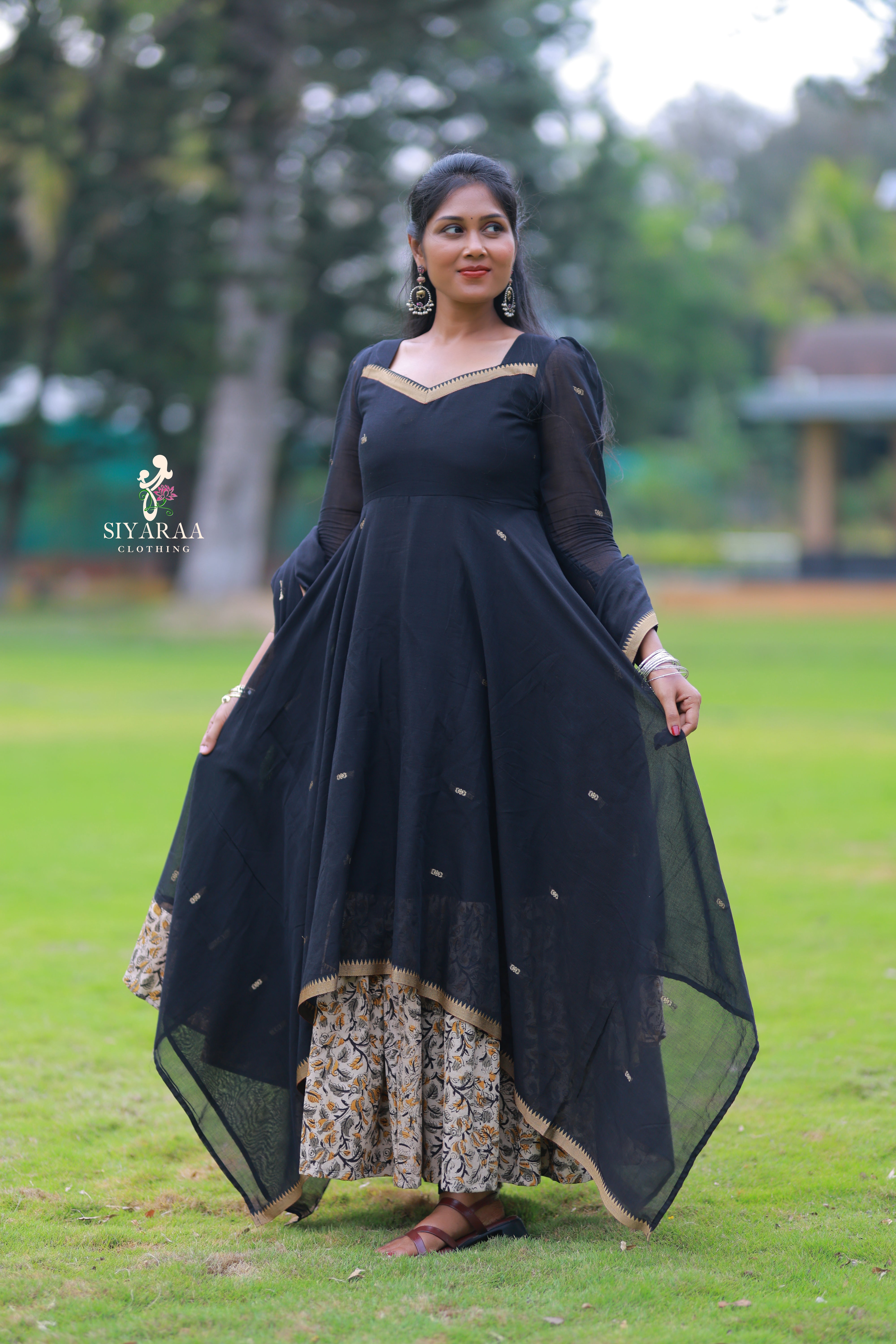 SIYA107 Black | Narayanpet Cotton Anarkali with Kalamkari Dupatta (2-Piece)