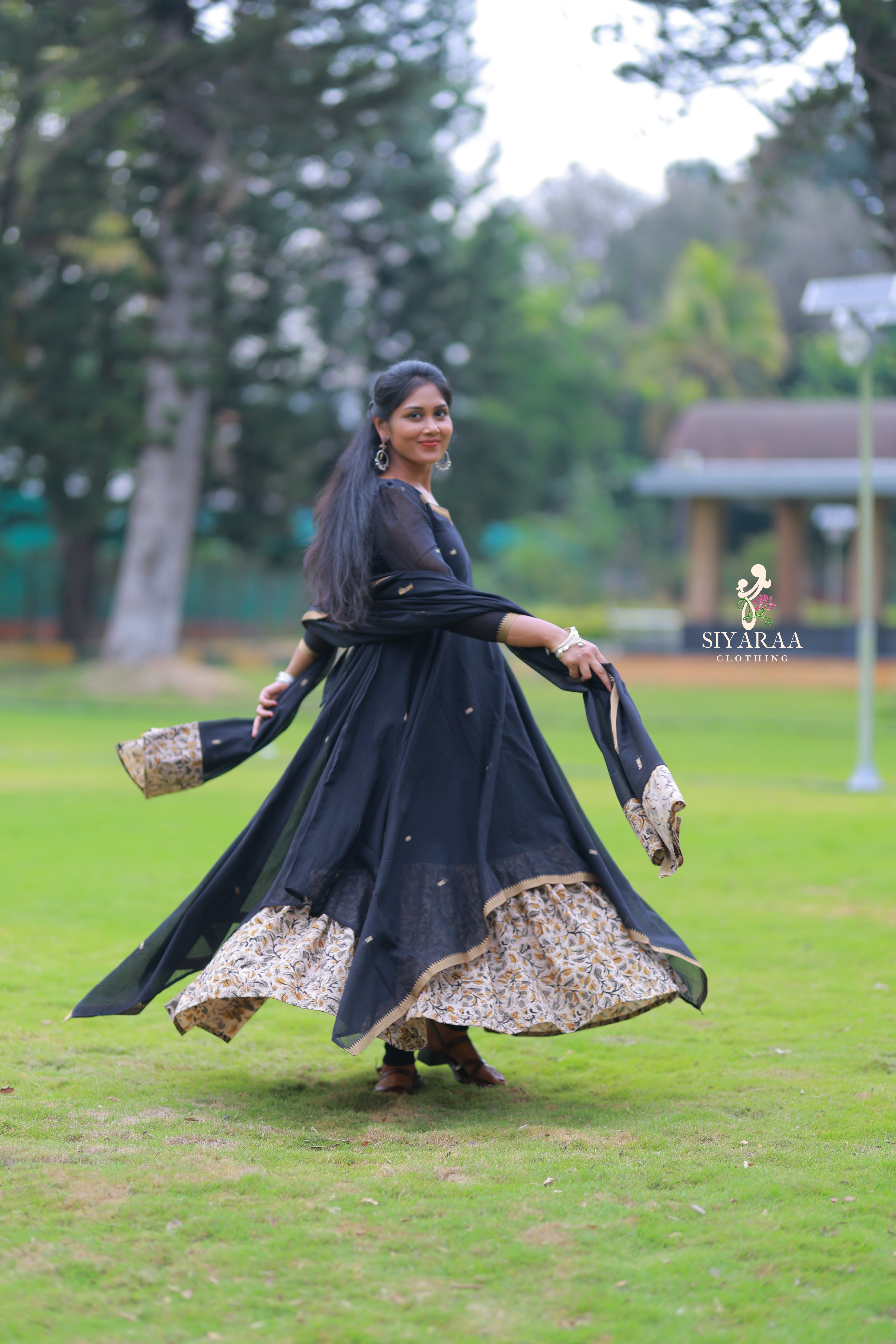 SIYA107 Black | Narayanpet Cotton Anarkali with Kalamkari Dupatta (2-Piece)