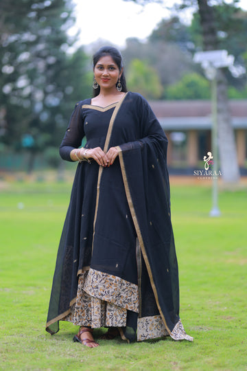 SIYA107 Black | Narayanpet Cotton Anarkali with Kalamkari Dupatta (2-Piece)
