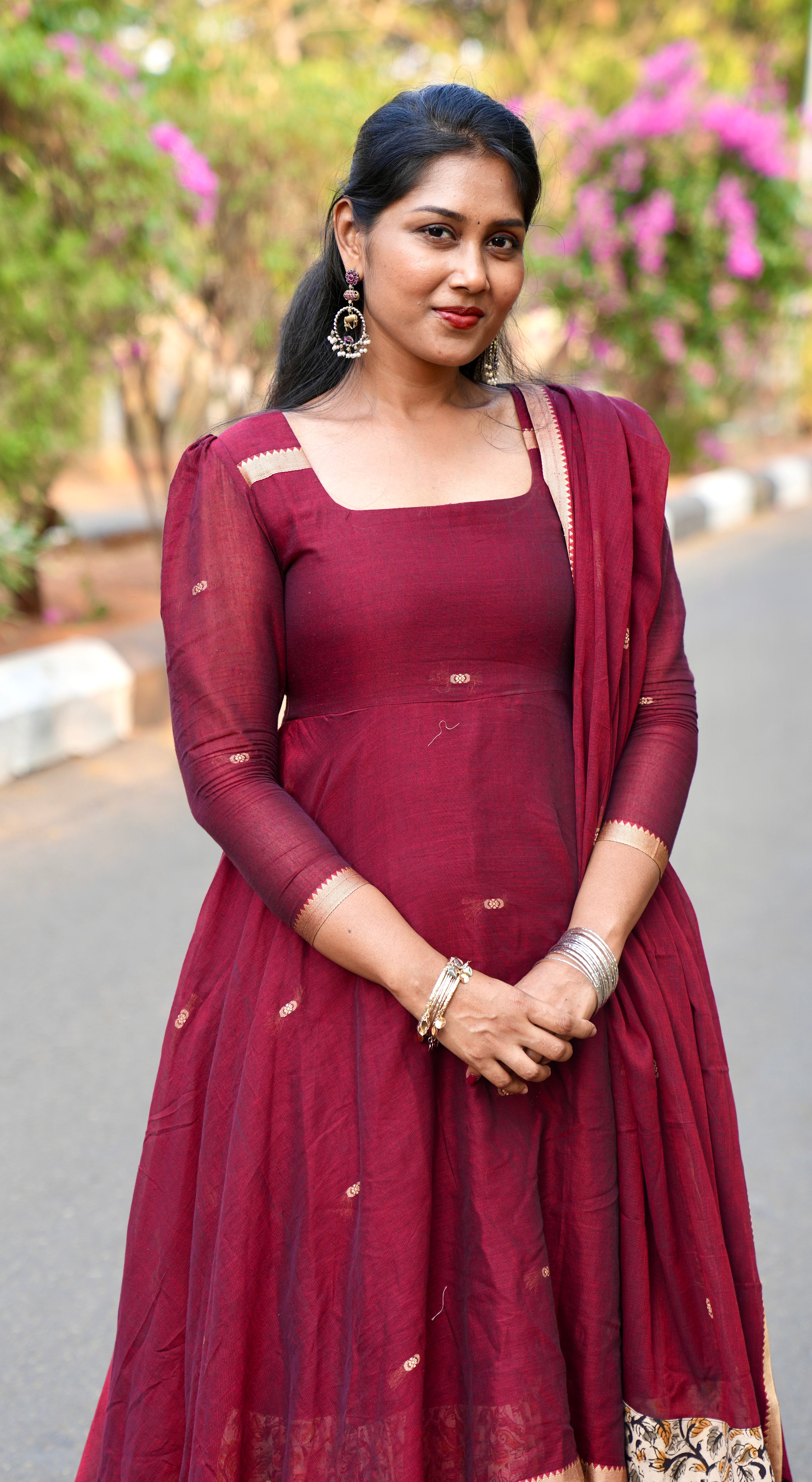 SIYA107 Maroon | Narayanpet Cotton Anarkali with Kalamkari Dupatta (2-Piece)