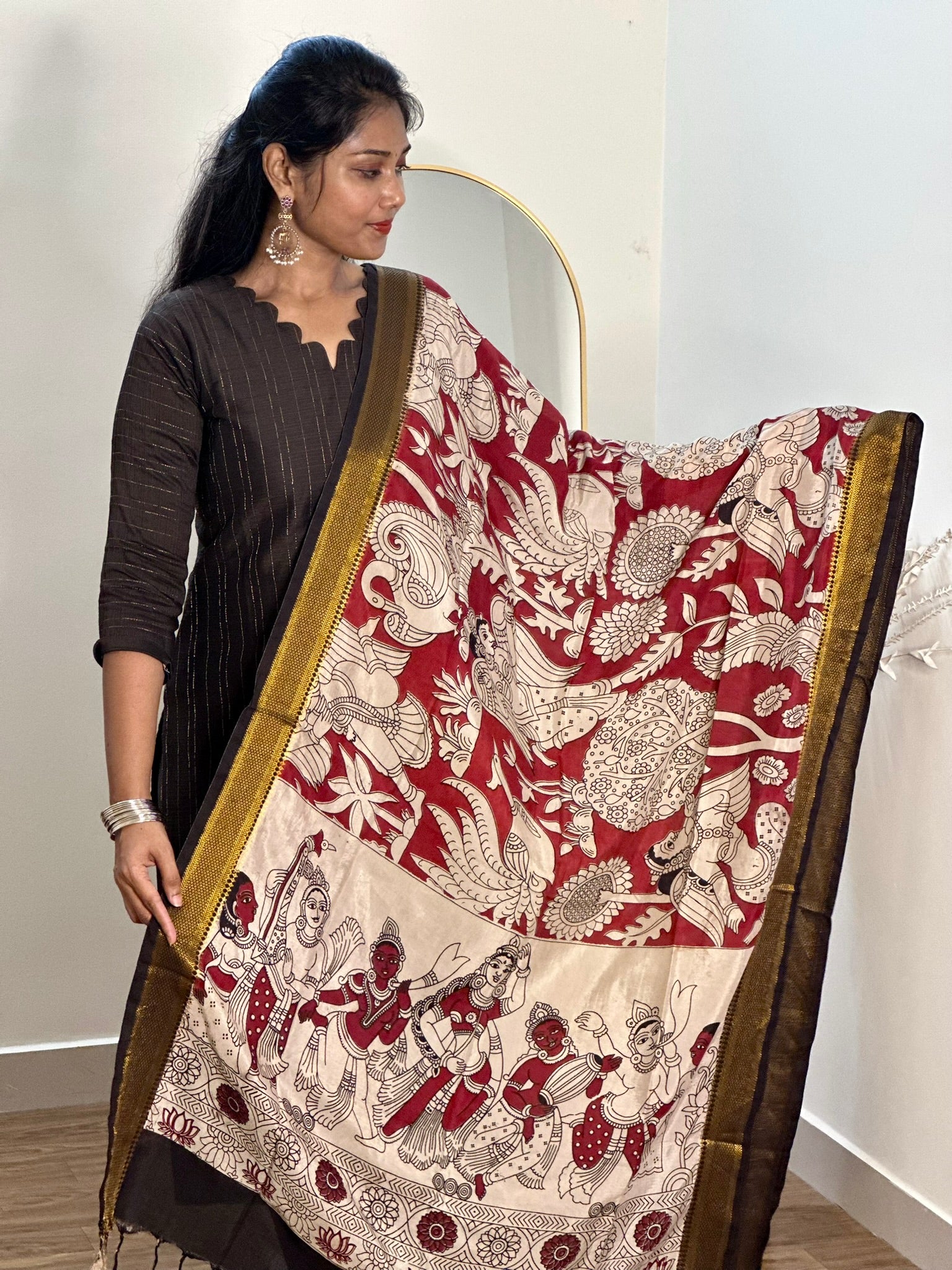SIYA067 Black | Varnika Tussar Silk Top with Kalamkari Dupatta (2-Piece)