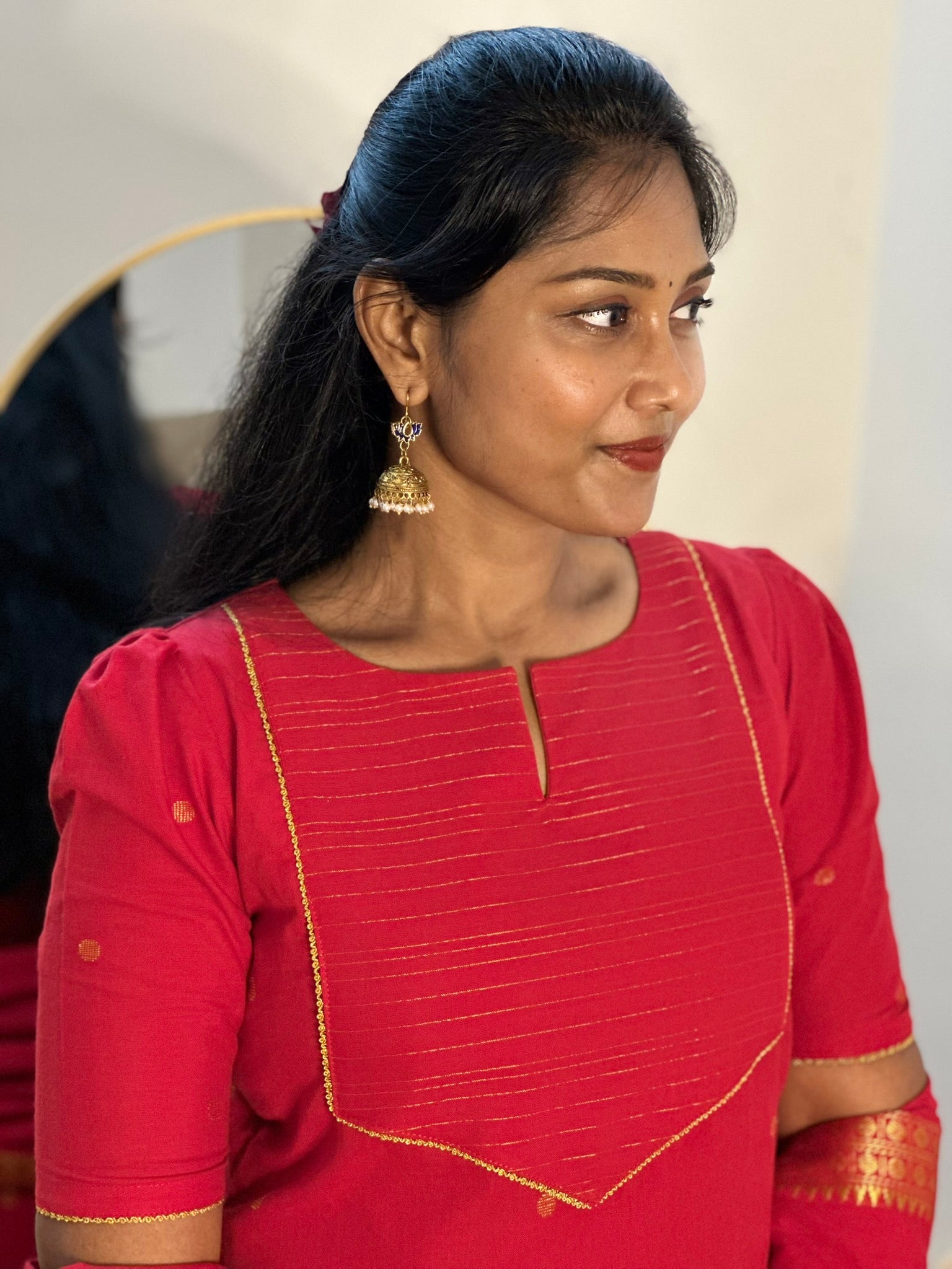 SIYA068 Red |Tavira Handloom Cotton Kurta Set (3-Piece)
