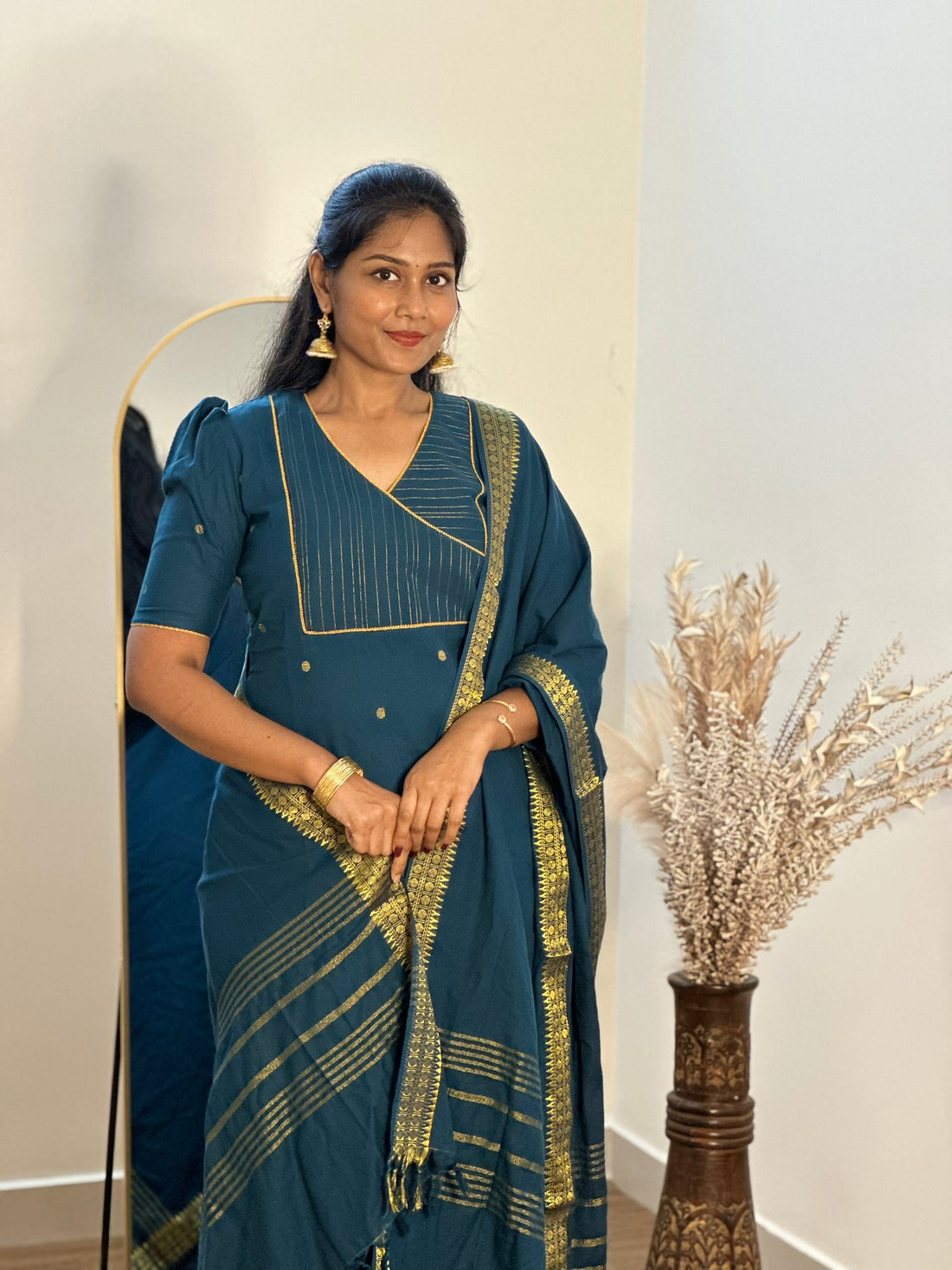 SIYA068 Blue |Tavira Handloom Cotton Kurta Set (3-Piece)
