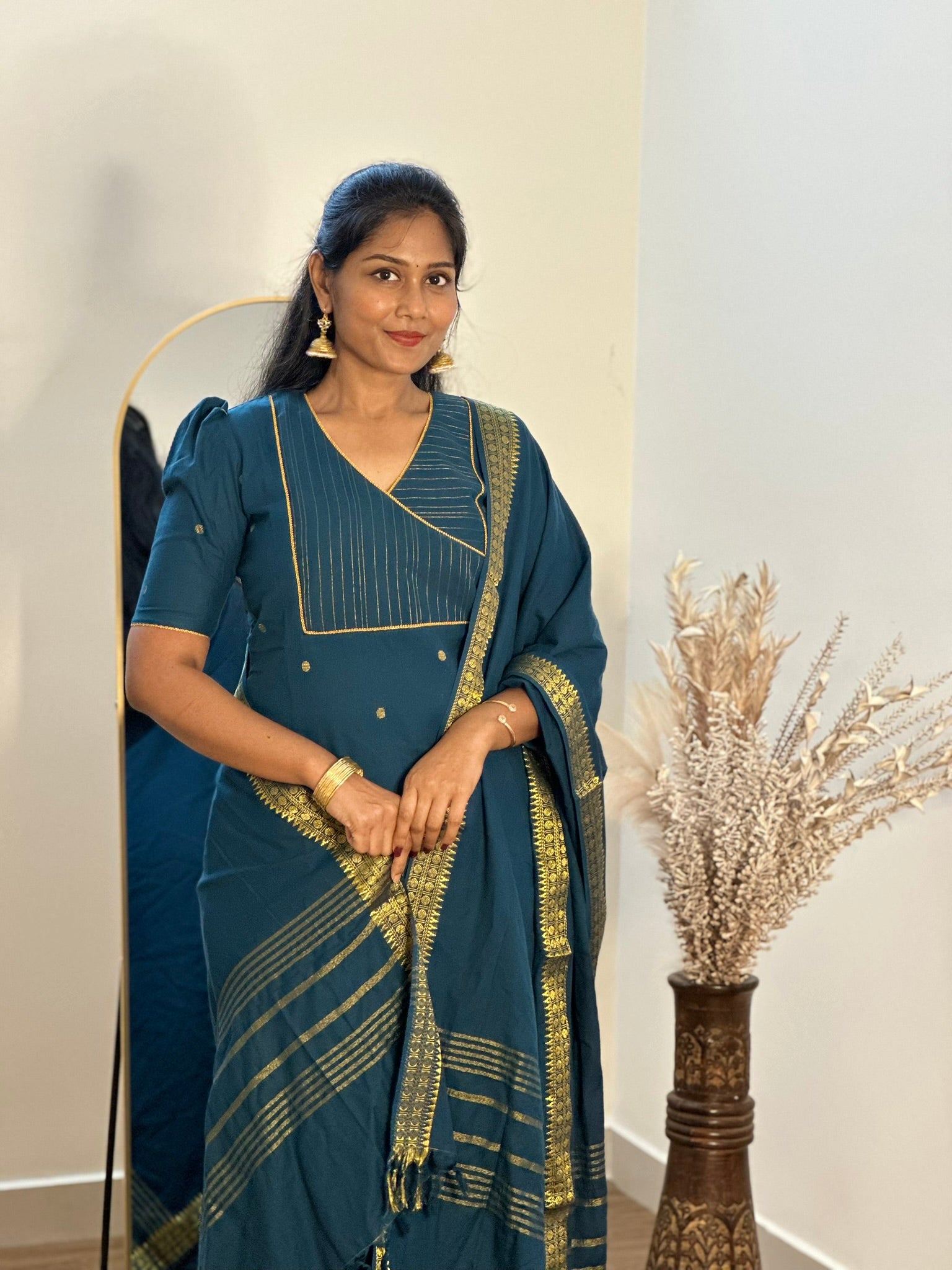 SIYA068 Blue |Tavira Handloom Cotton Kurta Set (3-Piece)