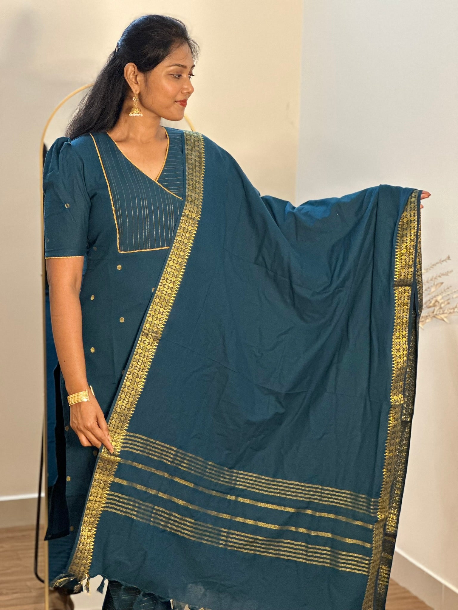 SIYA068 Blue |Tavira Handloom Cotton Kurta Set (3-Piece)