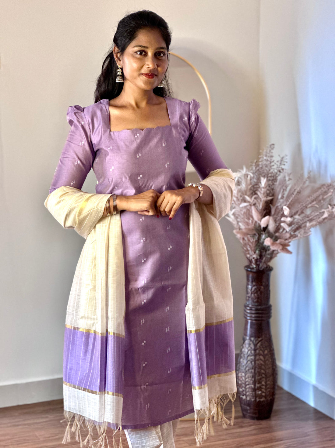SIYA037 Lavender | Elara Buttersilk Kurta Set (3-Piece)