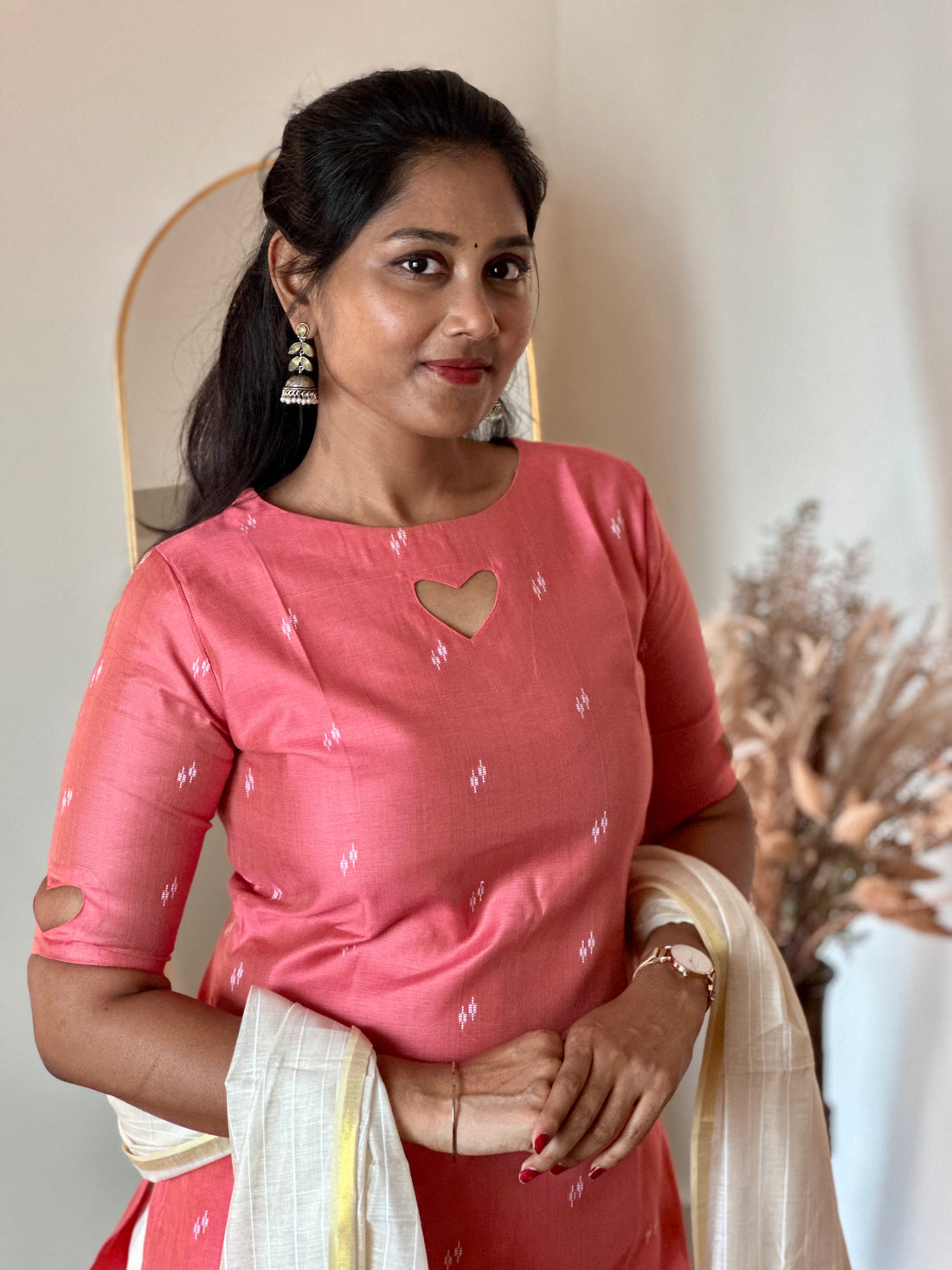 SIYA037 Peach | Elara Buttersilk Kurta Set (3-Piece)