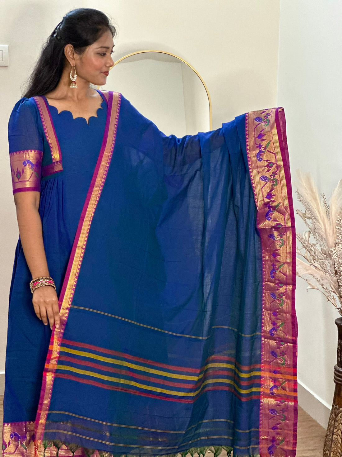 SIYA072 Blue | Zivara Indo-Western Pleated Anarkali Set (2-Piece)