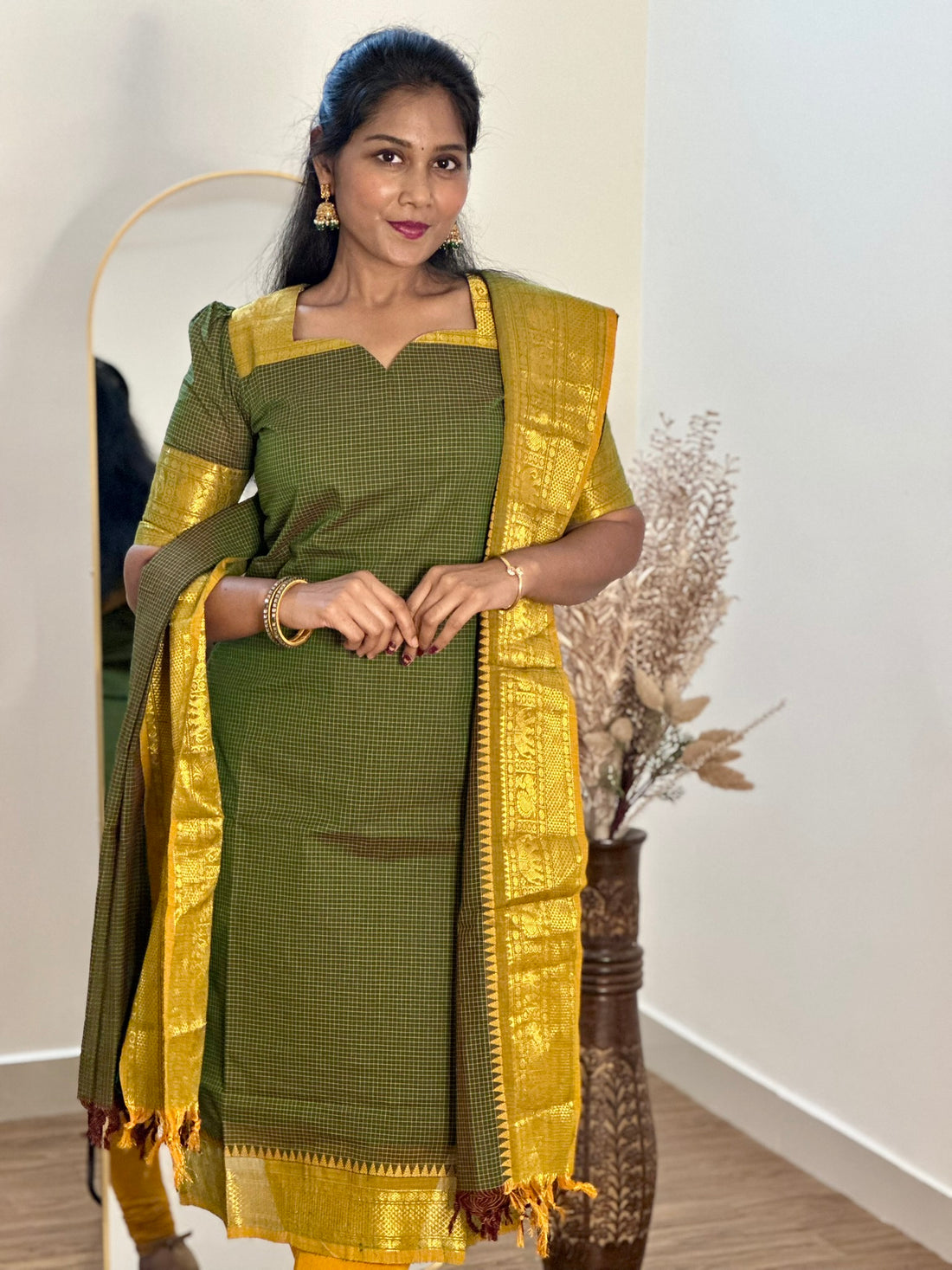 SIYA073 | Vihana Chettinad Cotton Kurti with Dupatta (2-Piece)