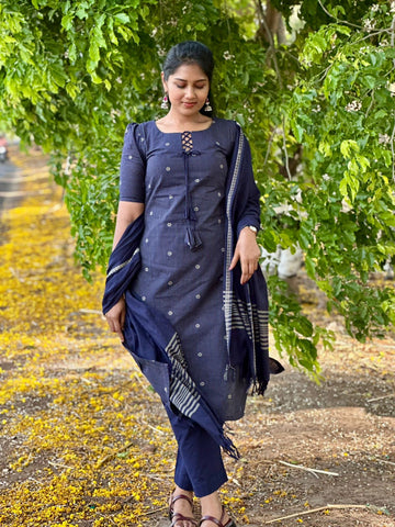 SIYA101 Blue | Aarunya Handloom Cotton 3-Piece Kurta Set
