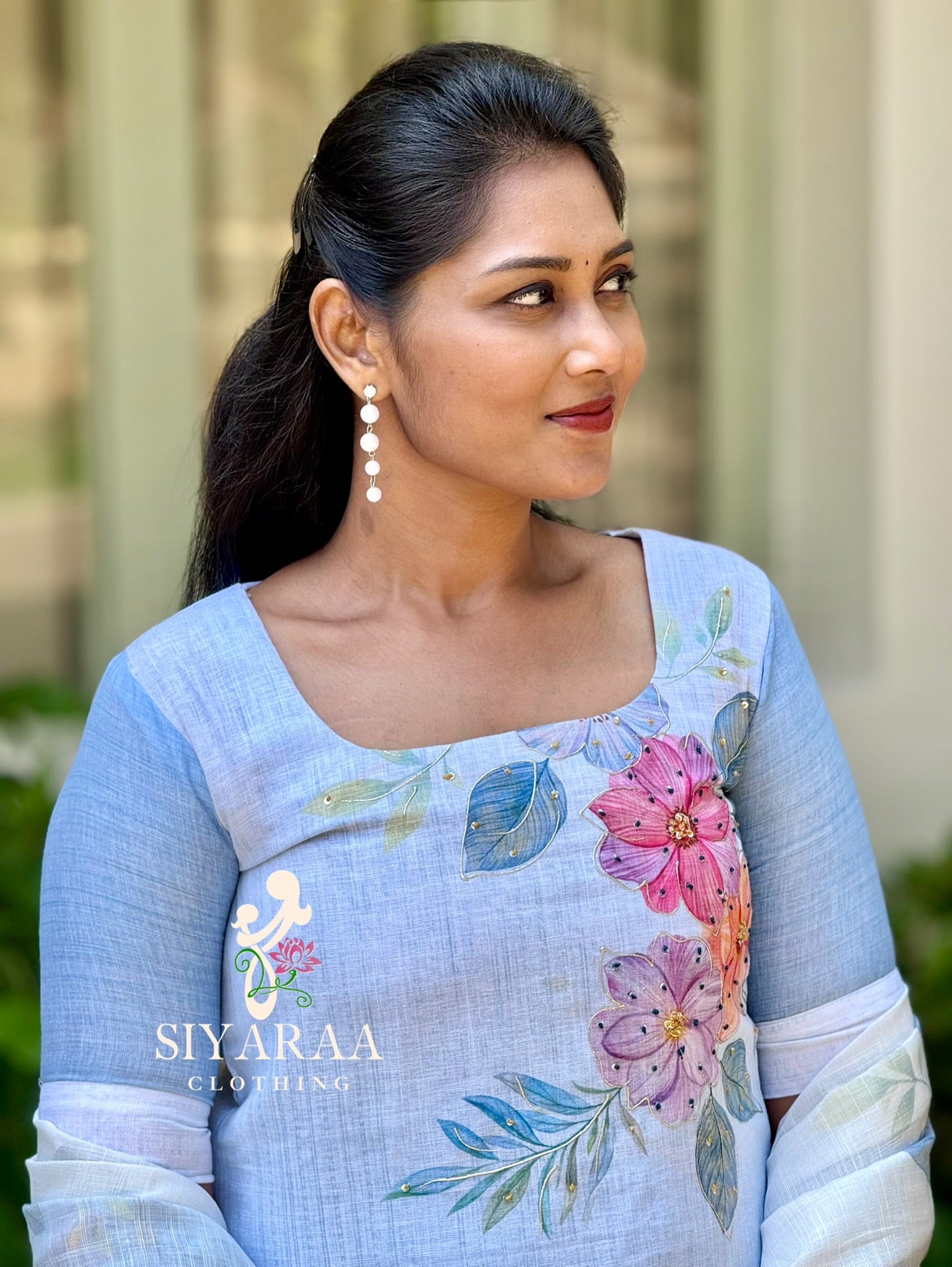 SIYA110 Blue | Elara Linen Cotton 3-Piece Kurta Set