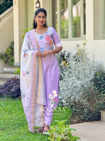 SIYA110 Lavender | Elara Linen Cotton 3-Piece Kurta Set