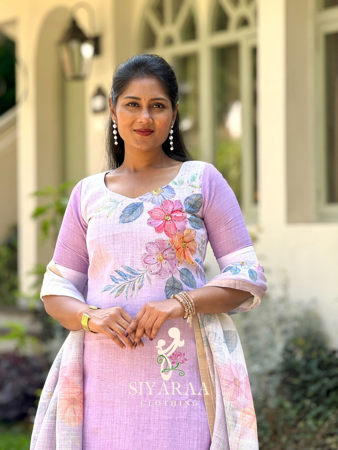 SIYA110 Lavender | Elara Linen Cotton 3-Piece Kurta Set