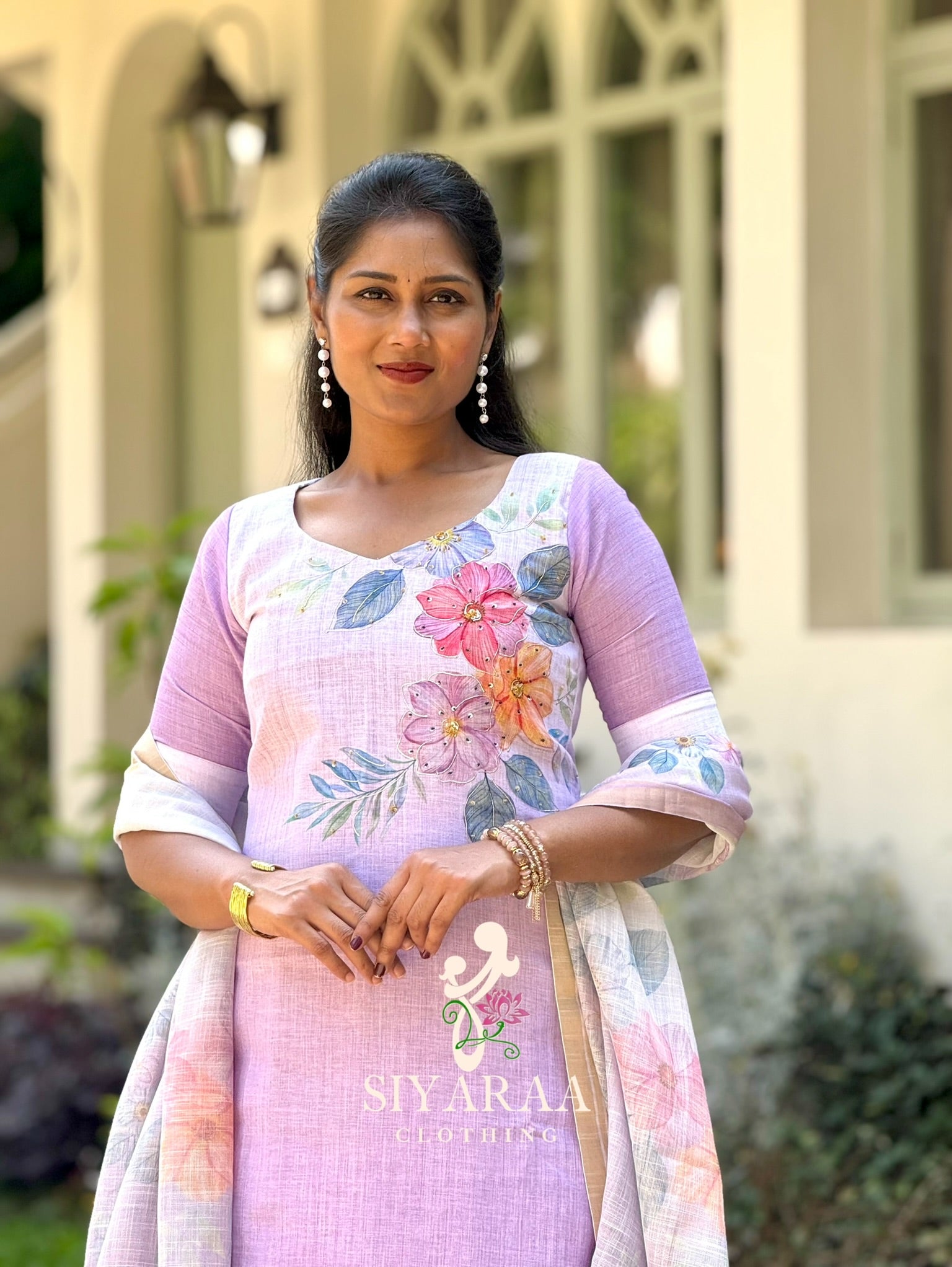 SIYA110 Lavender | Elara Linen Cotton 3-Piece Kurta Set